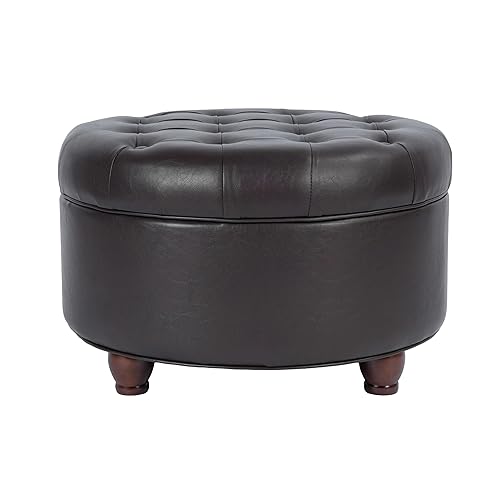 Homepop Home Decor | Button Tufted Faux Leather Round Storage