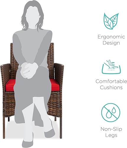 Miniatura 94 de Best Choice Products Juego de 3 piezas de mimbre para conversación al aire libre, muebles de patio que ahorran espacio para jardín con mesa