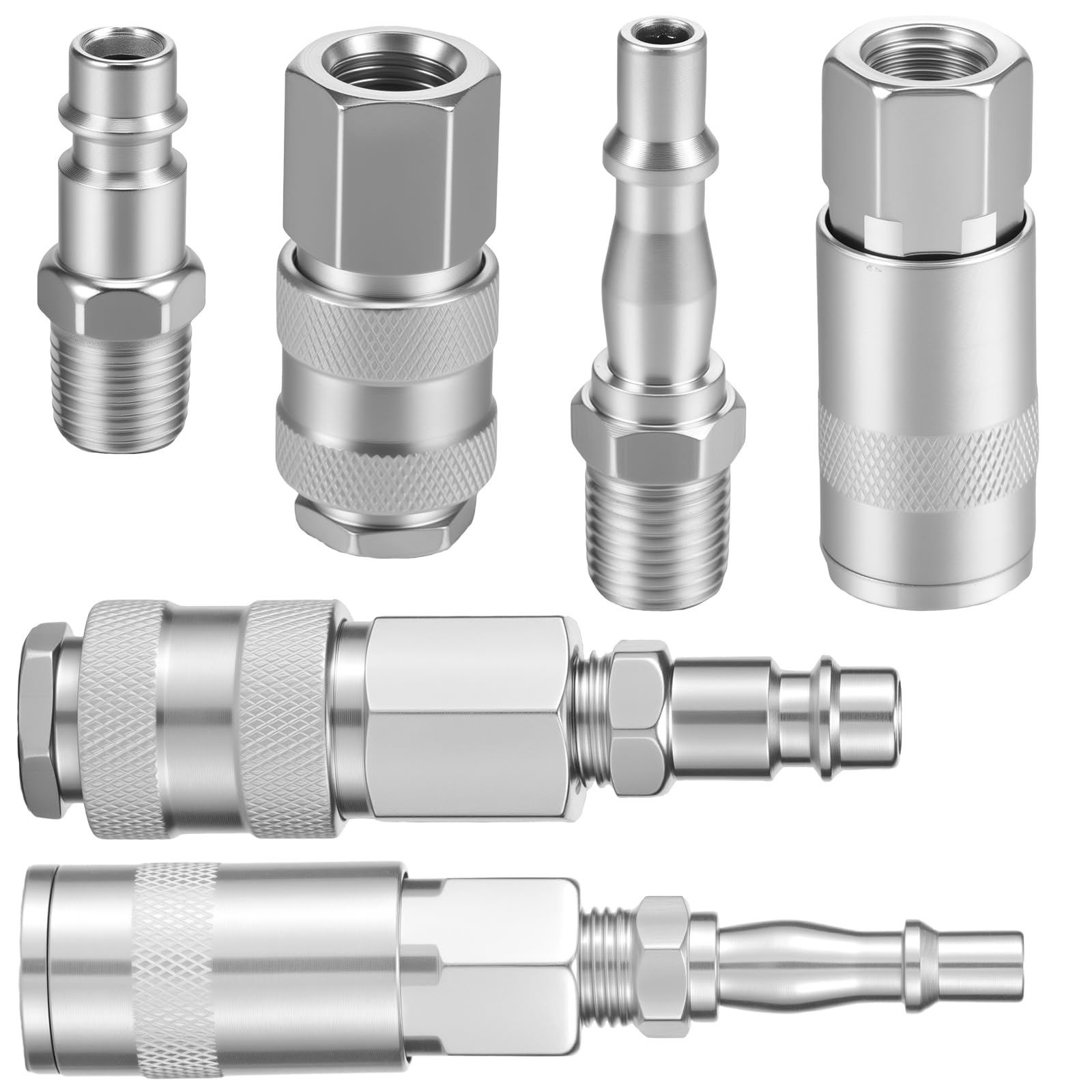 Sutowe Men's Silver 4Pcs Pcl To Euro Adapter For Compressor, Air Line Connectors, Pcl Airline Fittings 1/4 Inch Bsp (1/4 Inch) Euro & 1/4 Airline Adapter Fe & Fitting