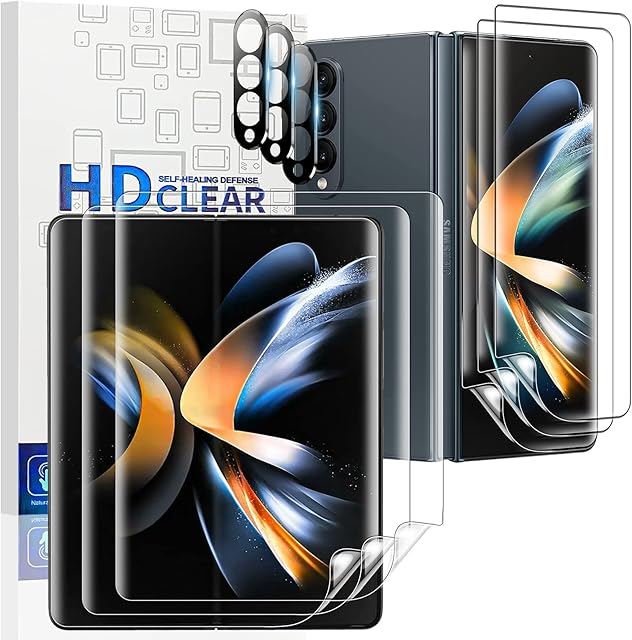Vizvera 6 Pack Front Inner Screen Samsung Galaxy Z Fold 4 Screen Protector and 3 Pack Fold 4 Lens Tempered Glass Film TPU 3D Soft Protective Film Anti-Scratch For Samsung Z Fold 4 5G-HD Clear