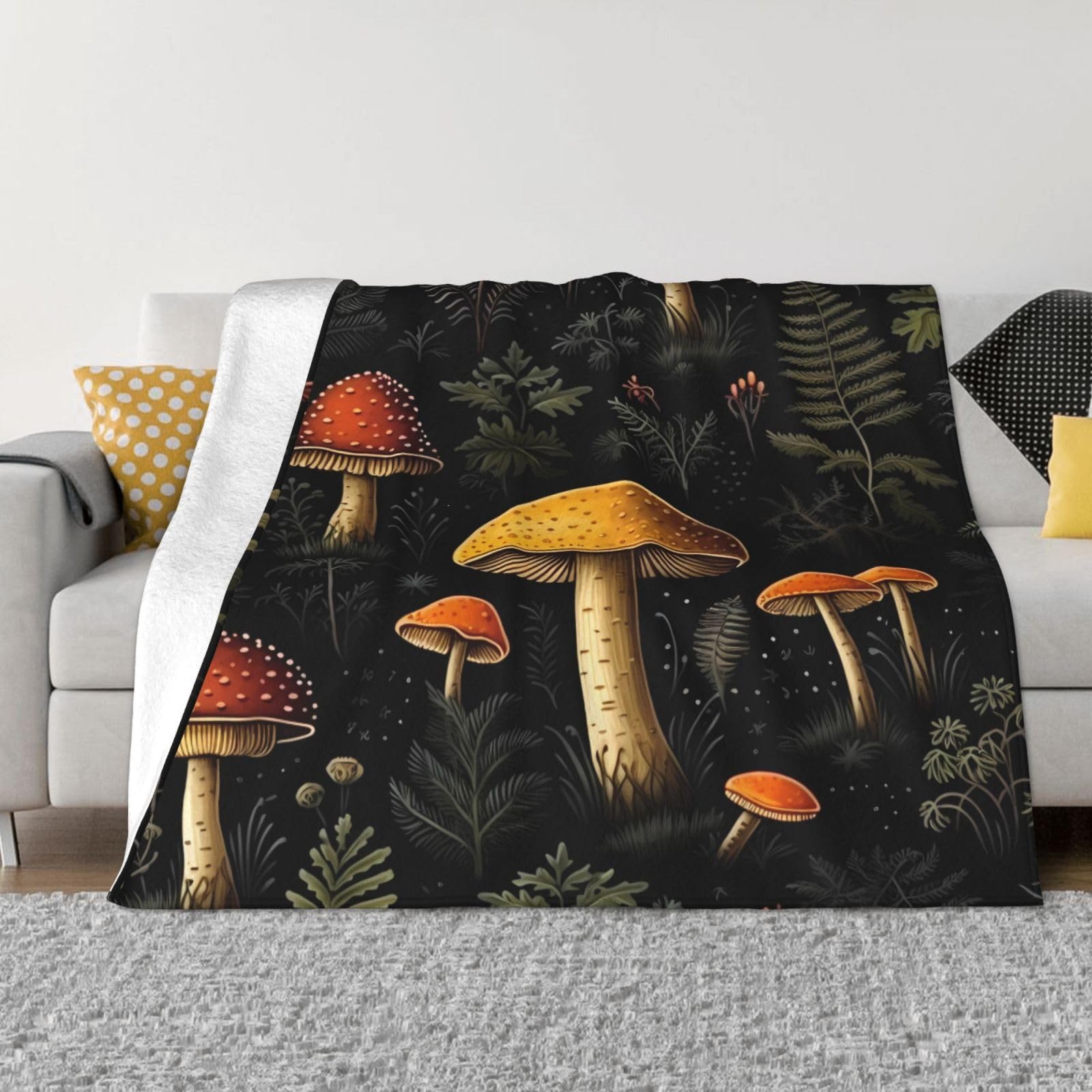 Couverture flanelle chaude motif champignon pour lit et canapé