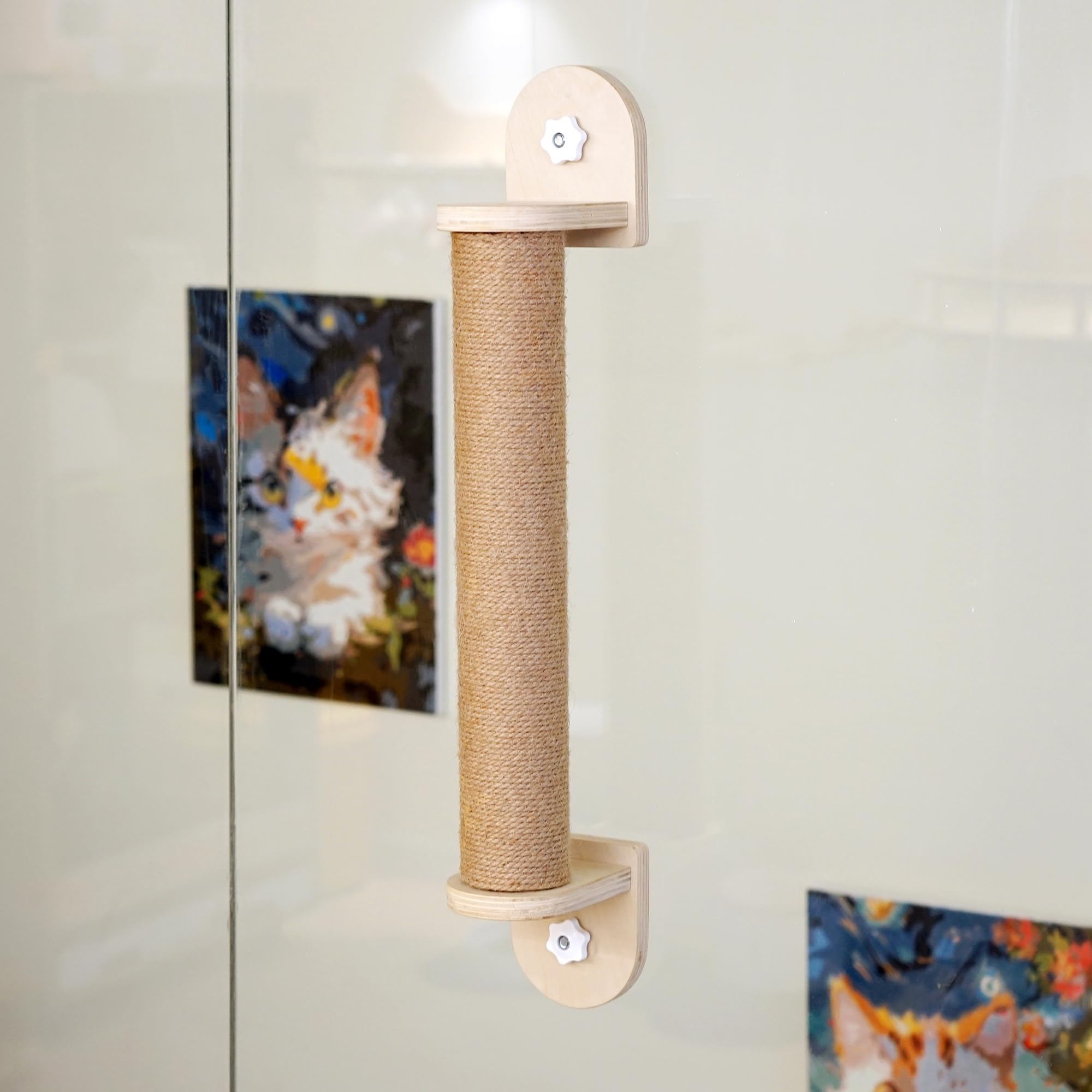 PETKARAY 23.5" Window Scratching Post for Indoor Cats, Wooden Window Perch Climber, Window Mount Cat Scratcher with Suction Cups