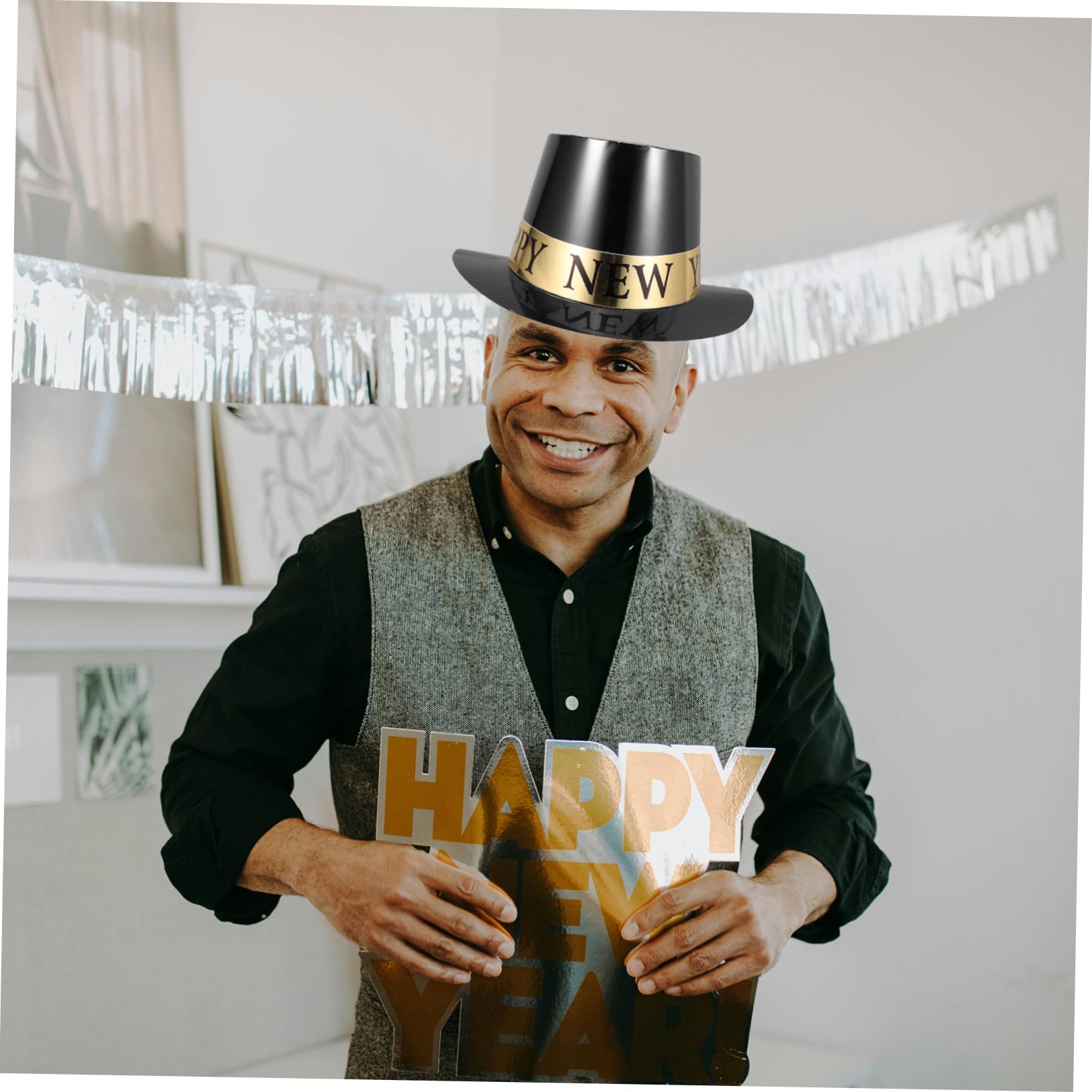Sombreros de Fiesta de Feliz Año Negros y Dorados, 6 Piezas de Papel, Diseño Clásico, para Adultos en Celebraciones y Eventos Festivos