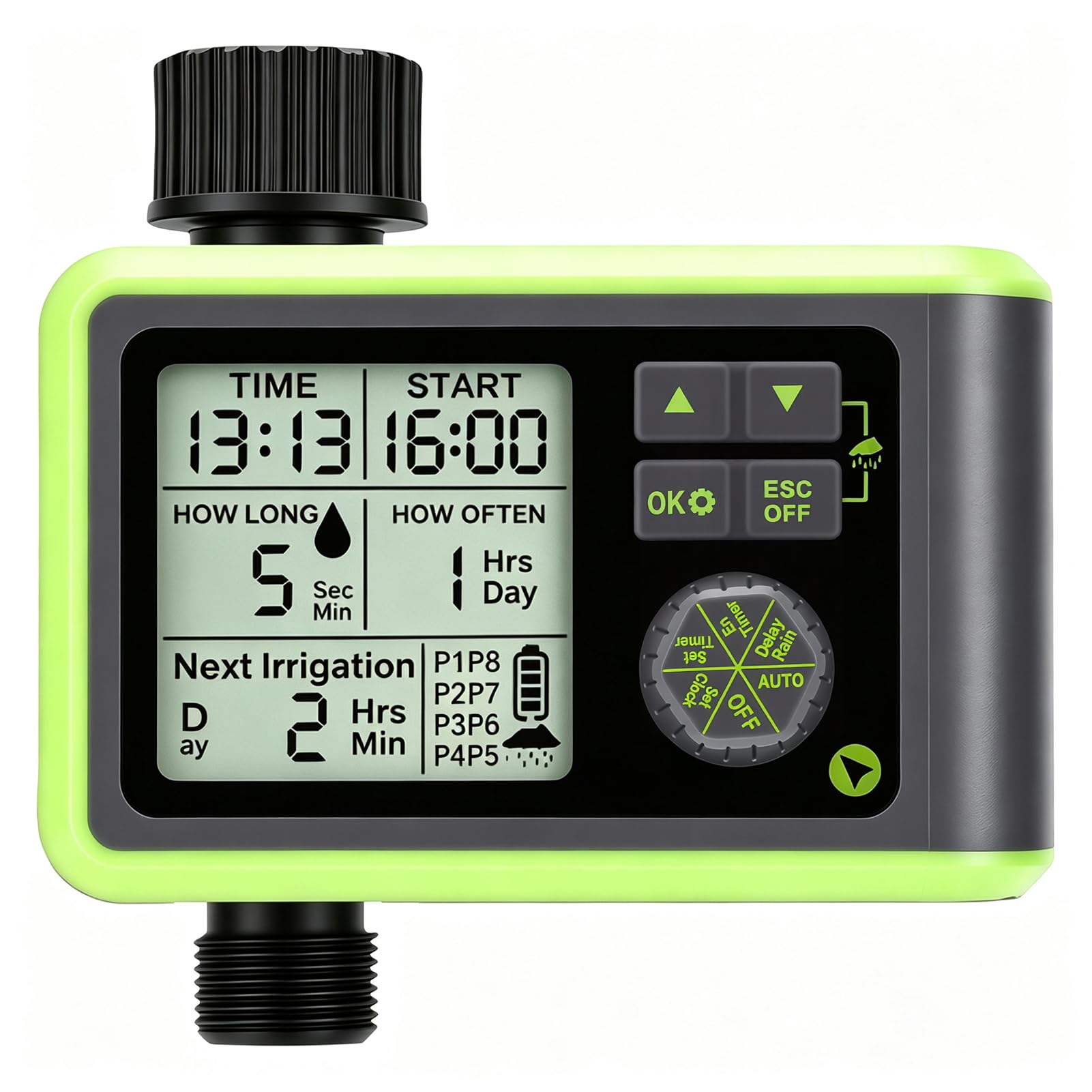 Irrigatore da Giardino con Timer, 8 Programmi, Sensore Pioggia