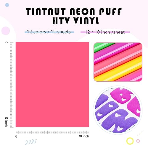 Miniatura 9 de Tintnut Puff Vinyl Heat Transfer - 18 Sheets 12 x 10inches 3D Puff HTV Heat Transfer Vinyl Foaming Puff HTV Colorful Puffy HTV Iron on Vinyl for