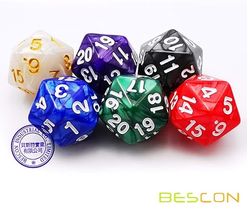 Miniatura 2 de Bescon D20 Spindown Dados 22MM, varios colores de mármol 6pcs Set