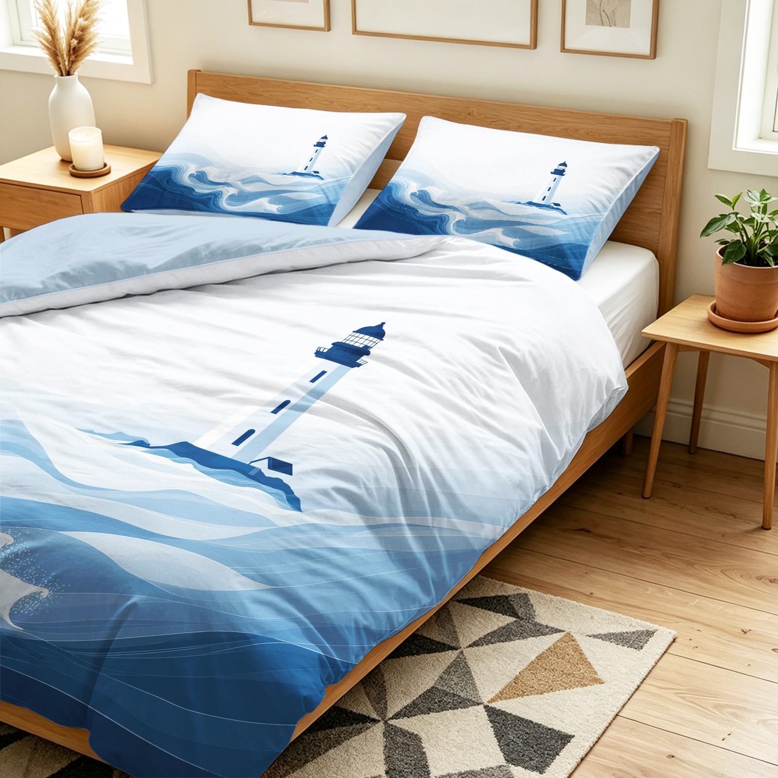 Générique Poszwa na kołdrę 240 x 220 cm elegancka żeglarska z 2 poszewkami na poduszki - burzliwy zestaw pościeli z mikrofibry - z zamkiem błyskawicznym, granatowa