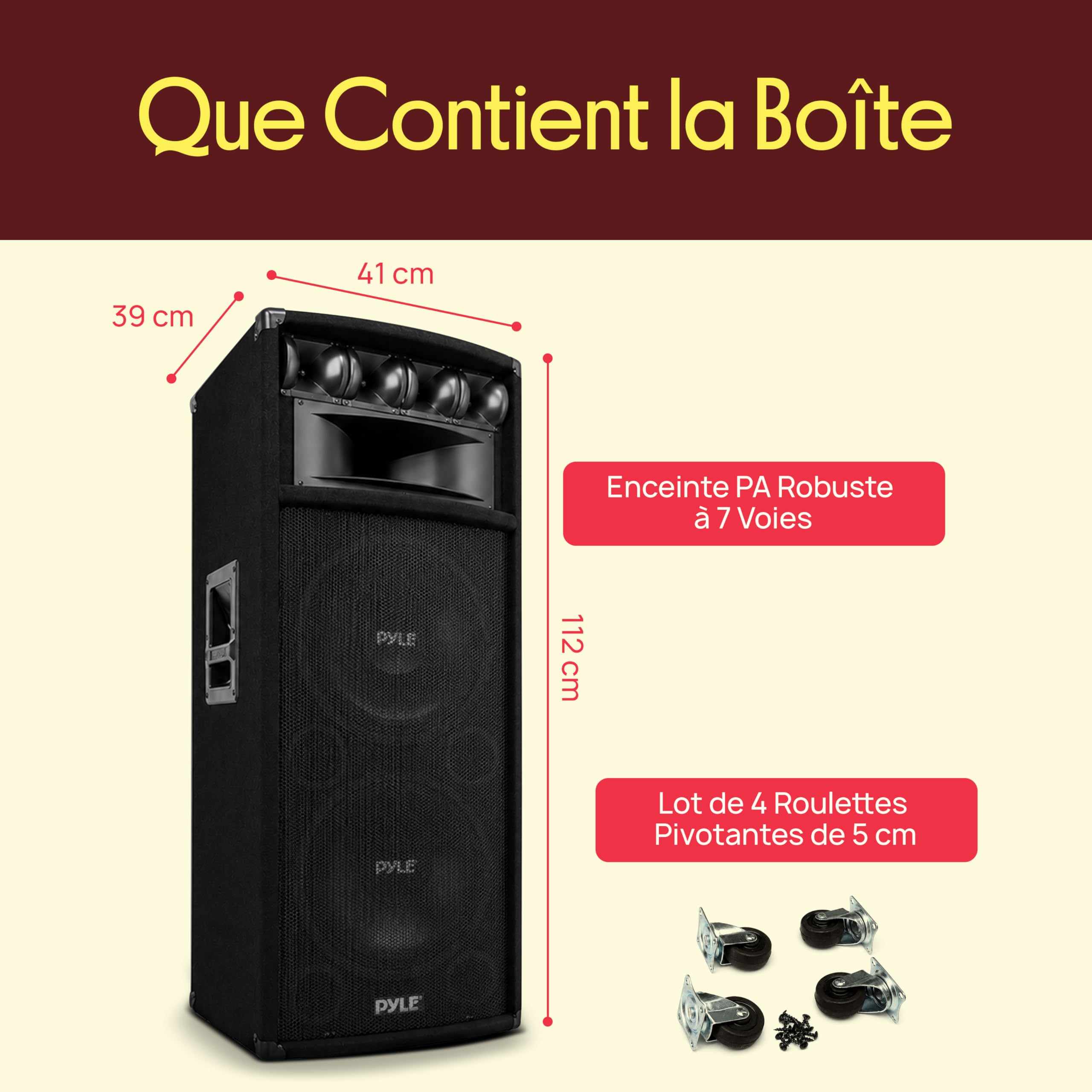 Pyle Système de Haut-Parleur PA Portable 1600 W – Enceinte Sonorisation Extérieure avec 2 x 30 cm Woofers, Tweeters Piezo 8,6 cm, Haut-Parleur Médium Super Horn 13 x 30 cm, Crossover Intégré