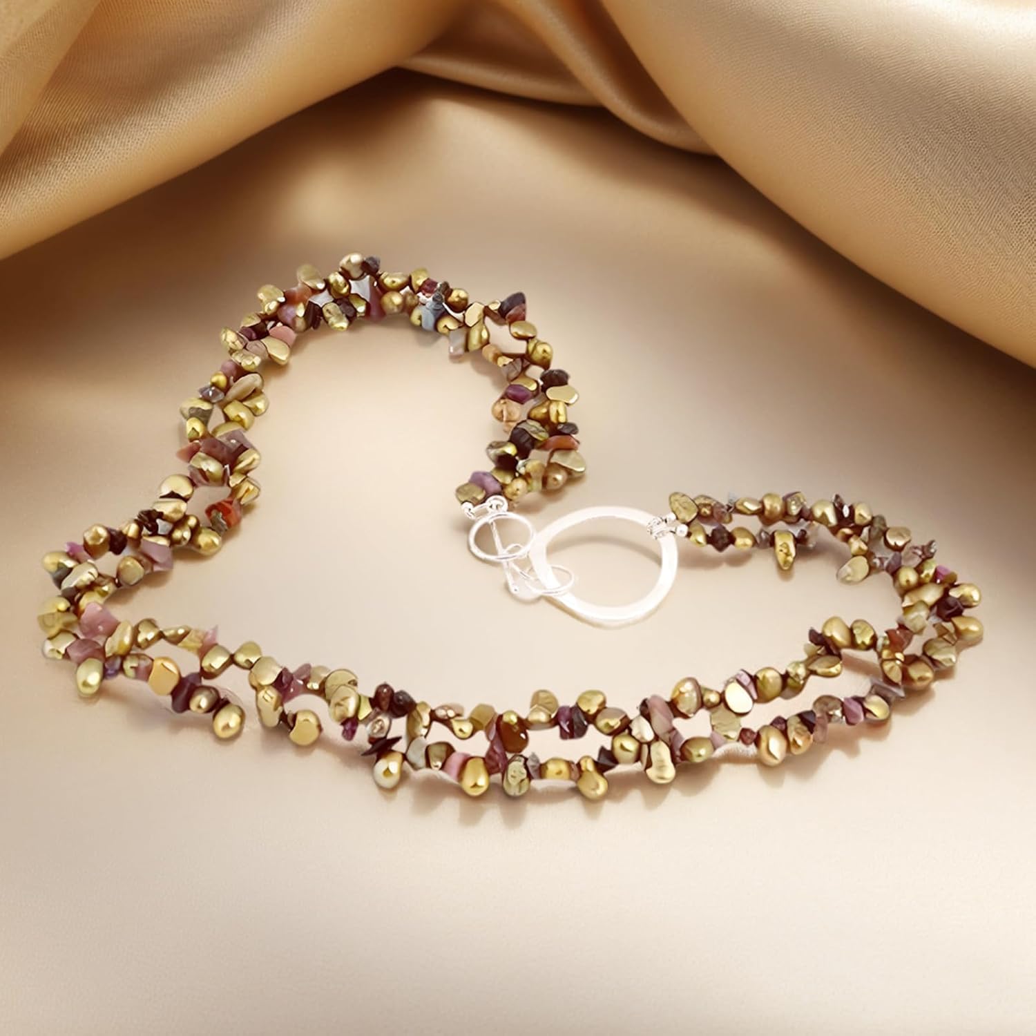 20" Freshwater Pearl Necklace, Handmade with 9-10mm Cream Round Pearls, Agate Turquoise- Gift for Mother, Wife, Anniversary Luxury Jewelry Gift - Image 5