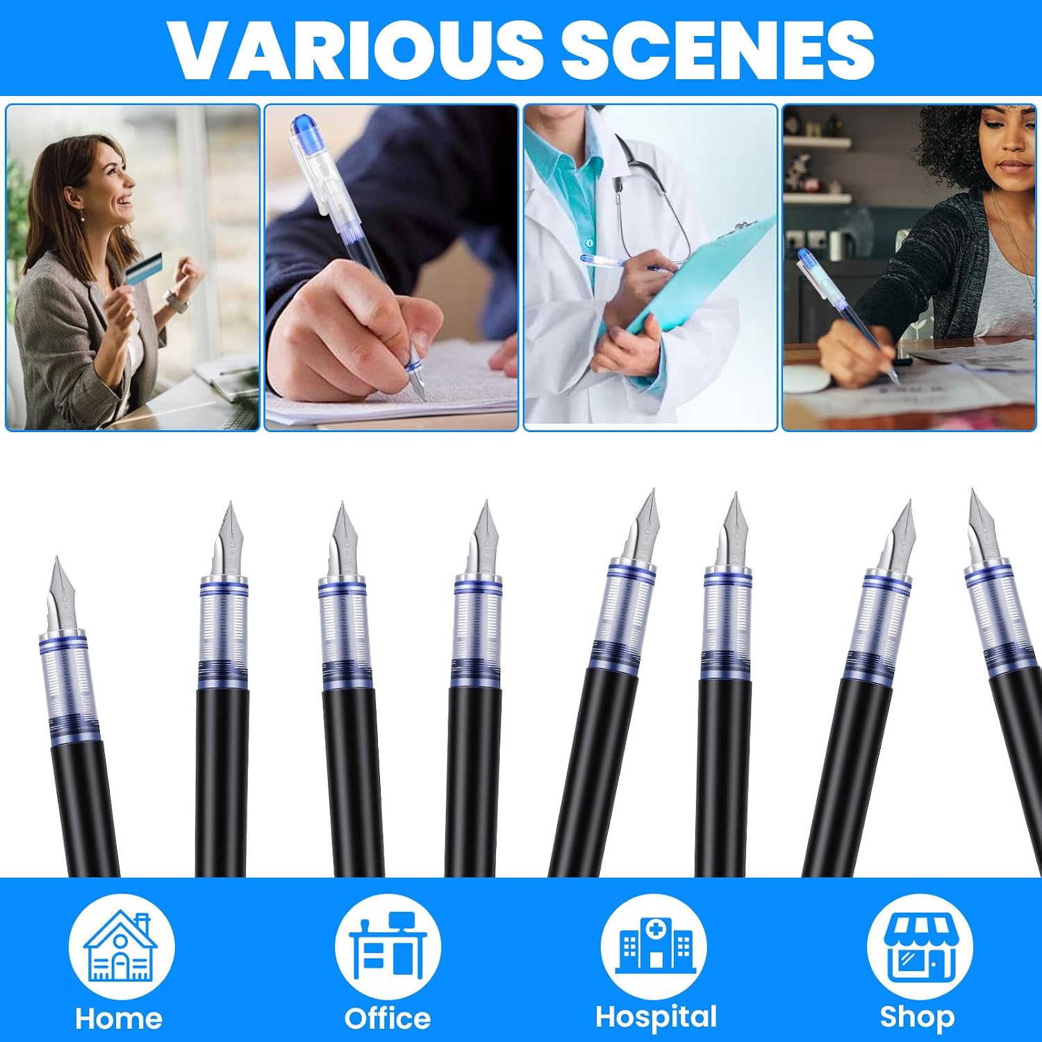 36 Pcs Blue Disposable Fountain Pens Bulk Disposable Fountain Pens Fine Point Quick Drying Ink Pen Calligraphy Smooth Writing Pen for Office Journaling Supplies Ideal Gifts