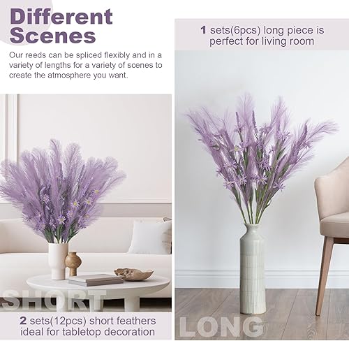 Miniatura 5 de 6 piezas de hierba sintética de las pampas con flores de margarita, ramo de pompas artificiales de oreja de trigo, caña alta falsa para sala de