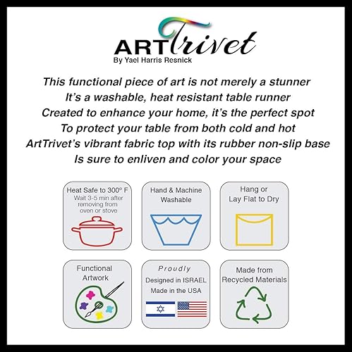 Miniatura 3 de Israel Hatikva ArtTrivet - Camino de mesa y salvamanteles resistentes al calor, parte superior de tela y base de goma antideslizante (12 x 48