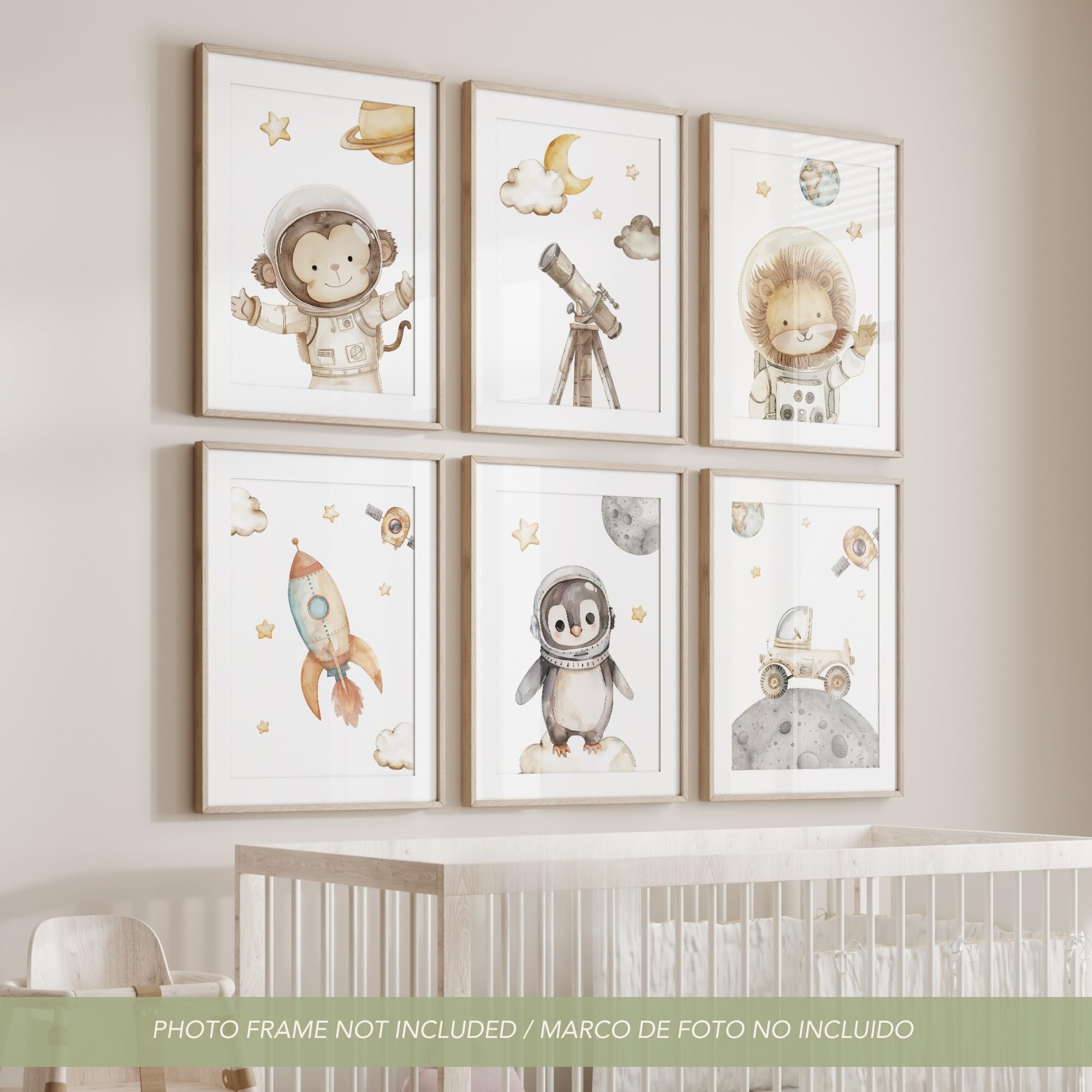 ayurvana Set 6 Stampe Spazio Cameretta Bambini – Poster Senza Cornice con Animali Astronauti, Razzo e Pianeti – Quadri Decorativi per Bambini e Neonati – Arredo Parete Cameretta Originale