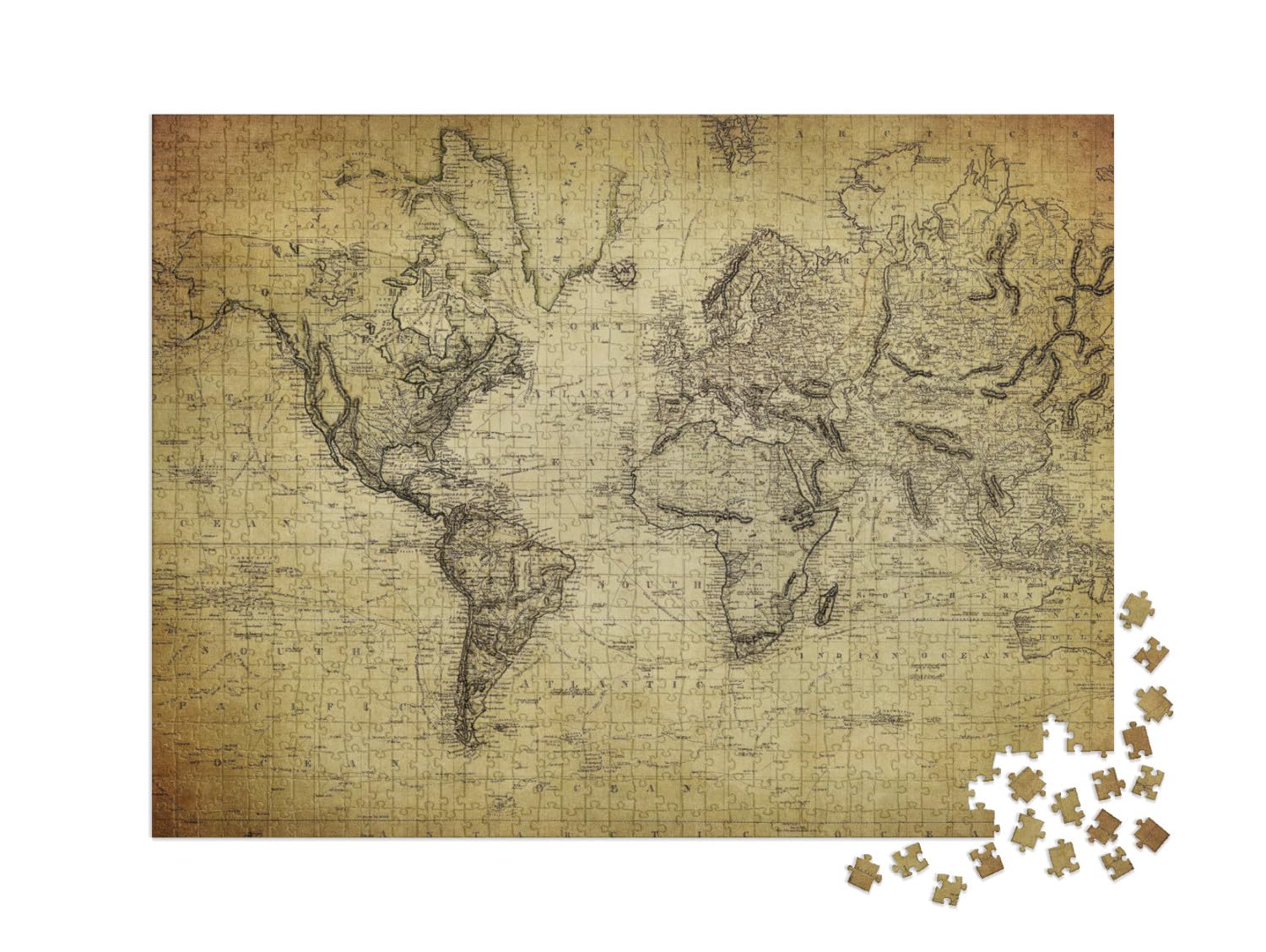 Puzzle 1000 pièces XXL « Ancienne Carte du Monde de 1814 »