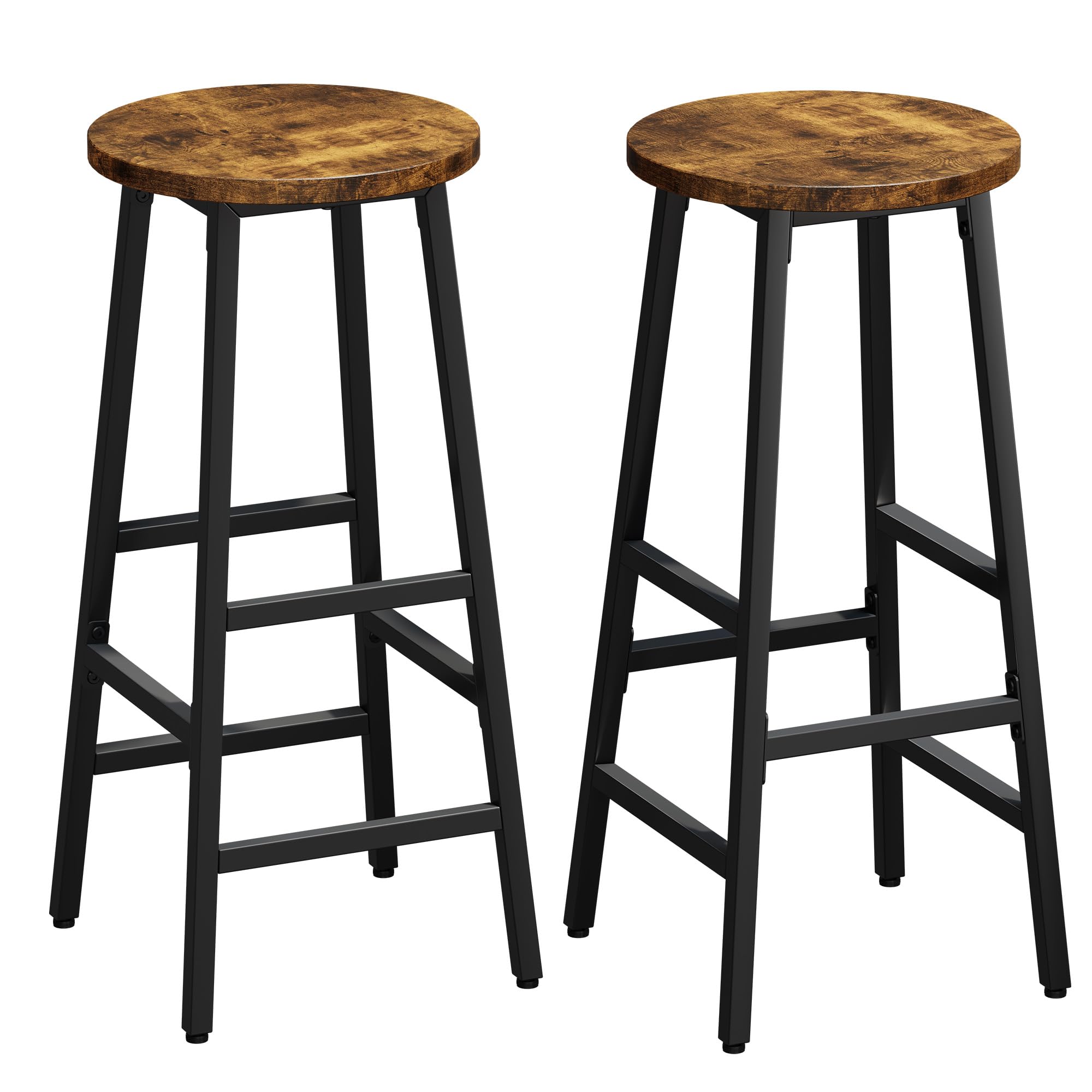 YOUDENOVA Barhocker 2er Set, Küchenhocker Holz mit Metallgestell, stabil & platzsparend, Barstuhl mit Fußstütze, 71 cm Hoch, Industrial Stil, für Küche, Bartheke, Esszimmer, Vintage Braun-Schwarz