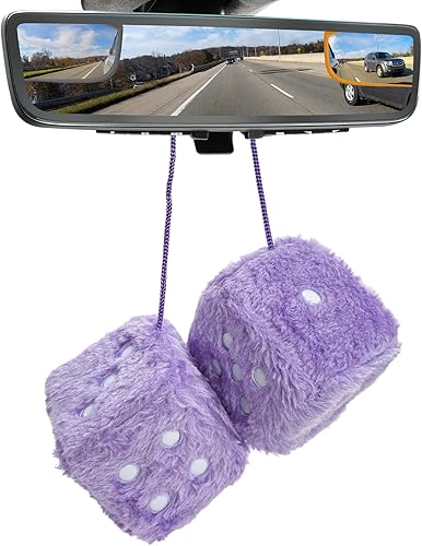 Miniatura 10 de 2 piezas de dados de felpa mullidos con puntos, par de dados cuadrados de 3 pulgadas, adorno retro para espejo retrovisor, colgante clásico de dados