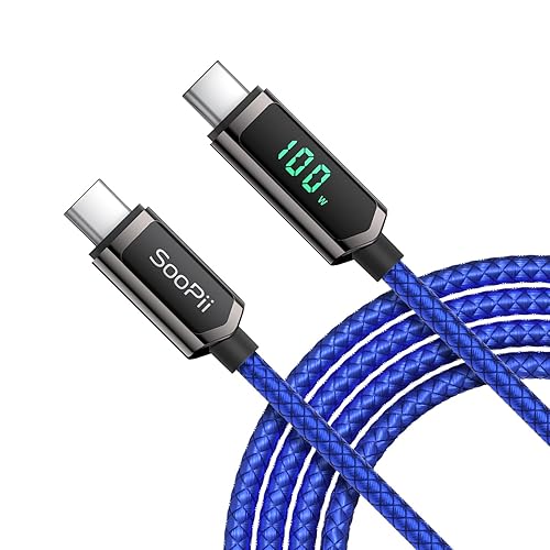 SOOPII Cable USB C a USB C, cable USB C de carga rápida PD de 10 pies, cable USB C de nailon trenzado tipo C con pantalla LED para lPhone 1515 Plus,