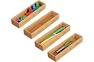 mDesign Slim Bamboo Drawer Organizer: Natural Storage Solution (4 Pack)