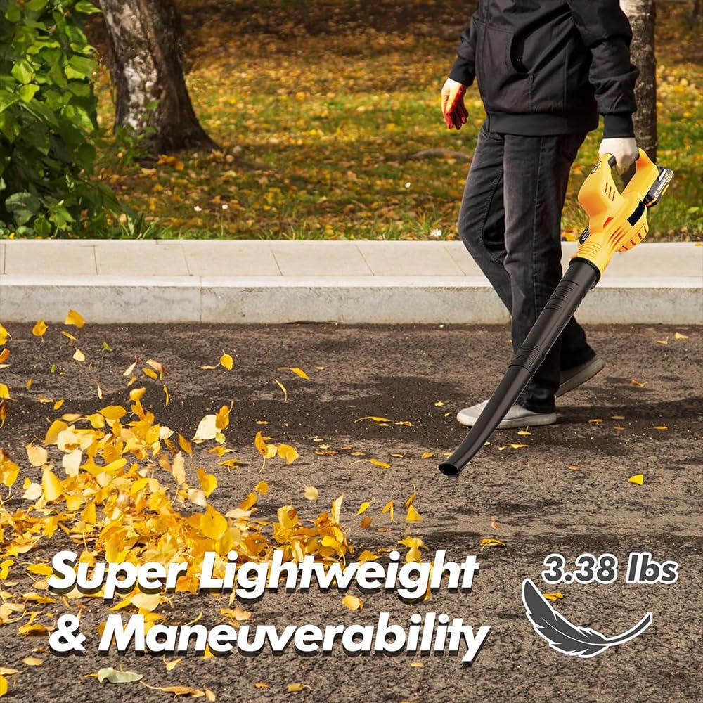 Soplador de hojas inalámbrico 21 V - 3000 W | Con 2 baterías 2.0Ah/21V, 2 velocidades (200 km/h máximo), para el césped, el soplado de la nieve y el desempolvado