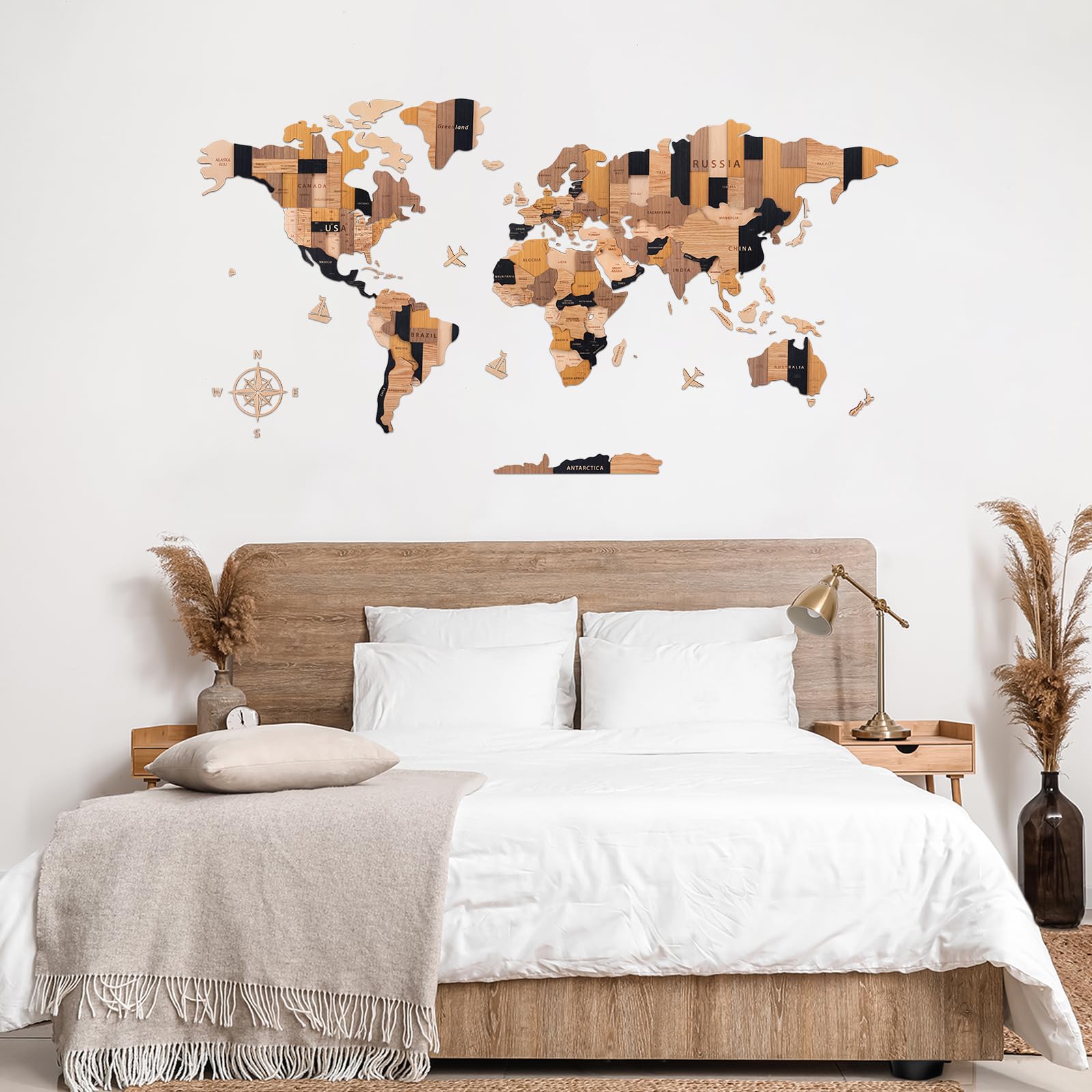 Mapa del mundo de madera en 3D, mapa decorativo del mundo de madera arte de pared multicapa, arte de decoración de pared para el hogar y la oficina, regalo para todas las ocasiones, 150 x 85 cm