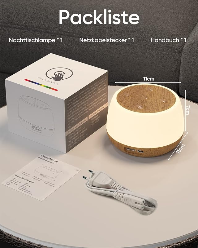 Görvitor érintésérzékeny asztali lámpa USB töltéssel, 8 szín, dimmer, éjszakai fény
