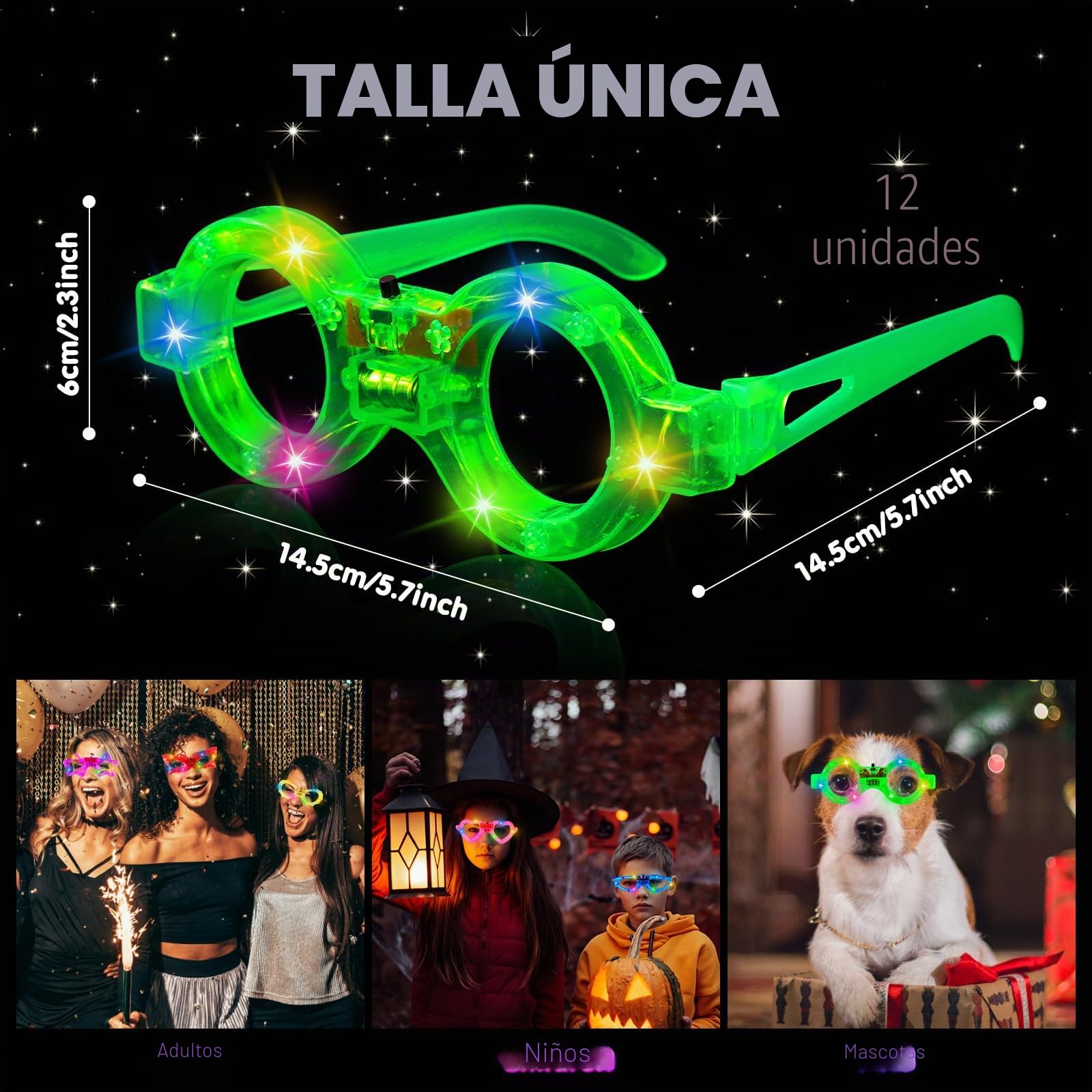 Sweetone Gafas Led Fiesta, 12 Piezas Gafas Luminosas para Fiestas, Gafas con Luces Led Fiesta, Gafas de Neón, Gafas Luces Led Rave para Decoración de Cumpleaños, Carnaval, Navidad, Halloween