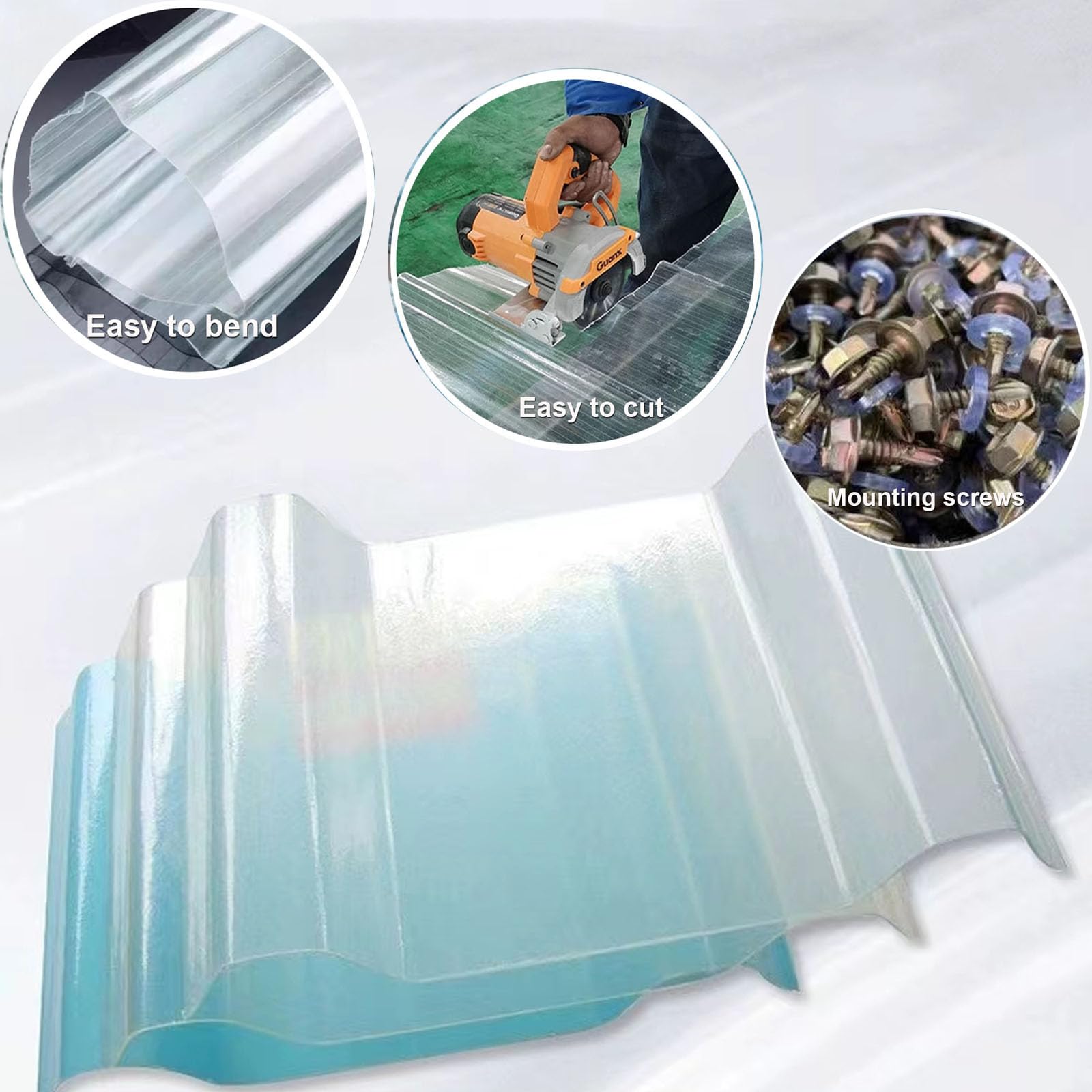 Lamiere Ondulate Antipioggia in FRP,Pannelli Per Tetto Trasparente Da 2mm,Vetroresina Ondulata,Pannelli Da Tetto Autopulente Silenziosa,Tegola Tettoia Per Serre (0.9×1.5m/35×59in,1pcs)