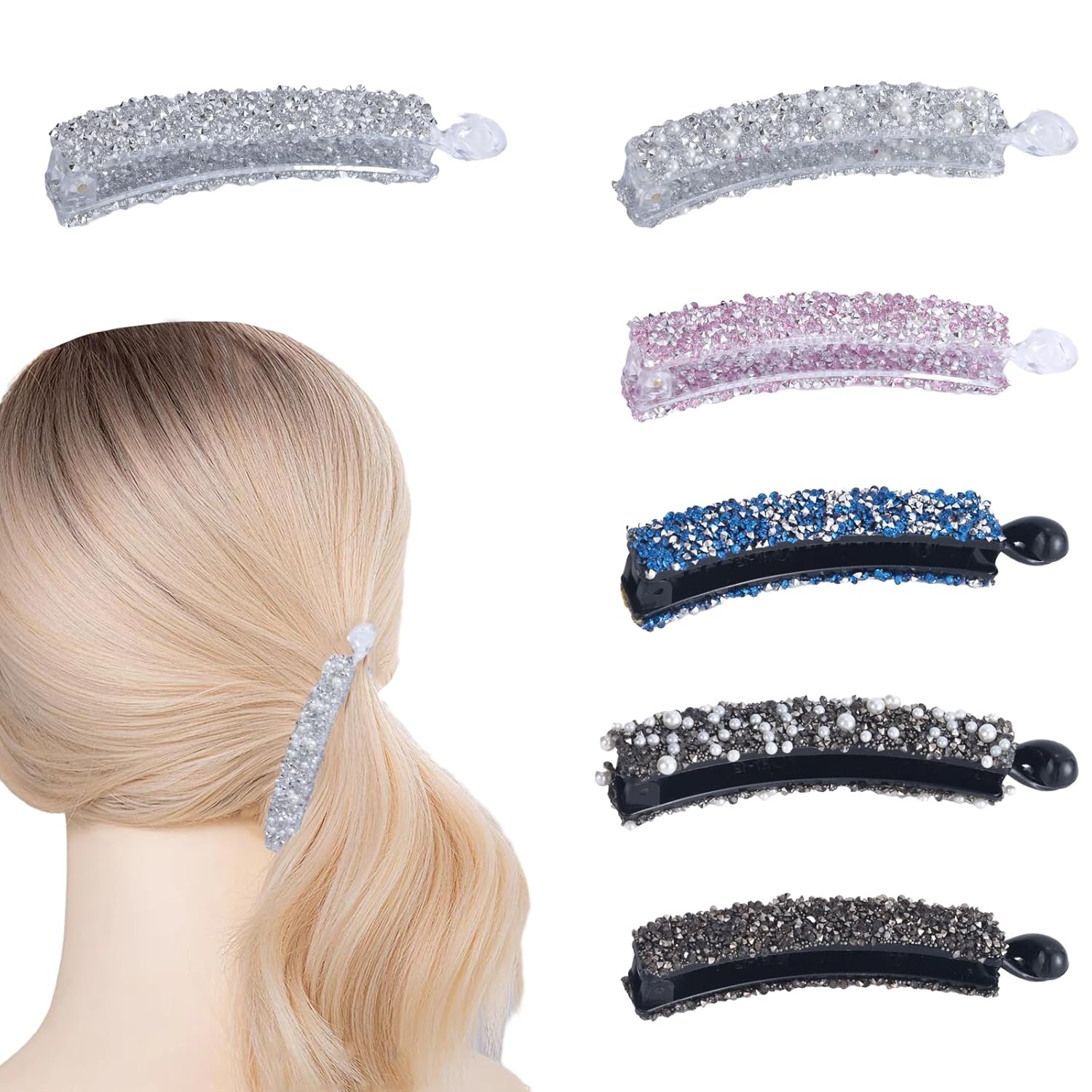 MHDGG 6PCS Rhinestones Hair Clip Banana Clips Ponytail