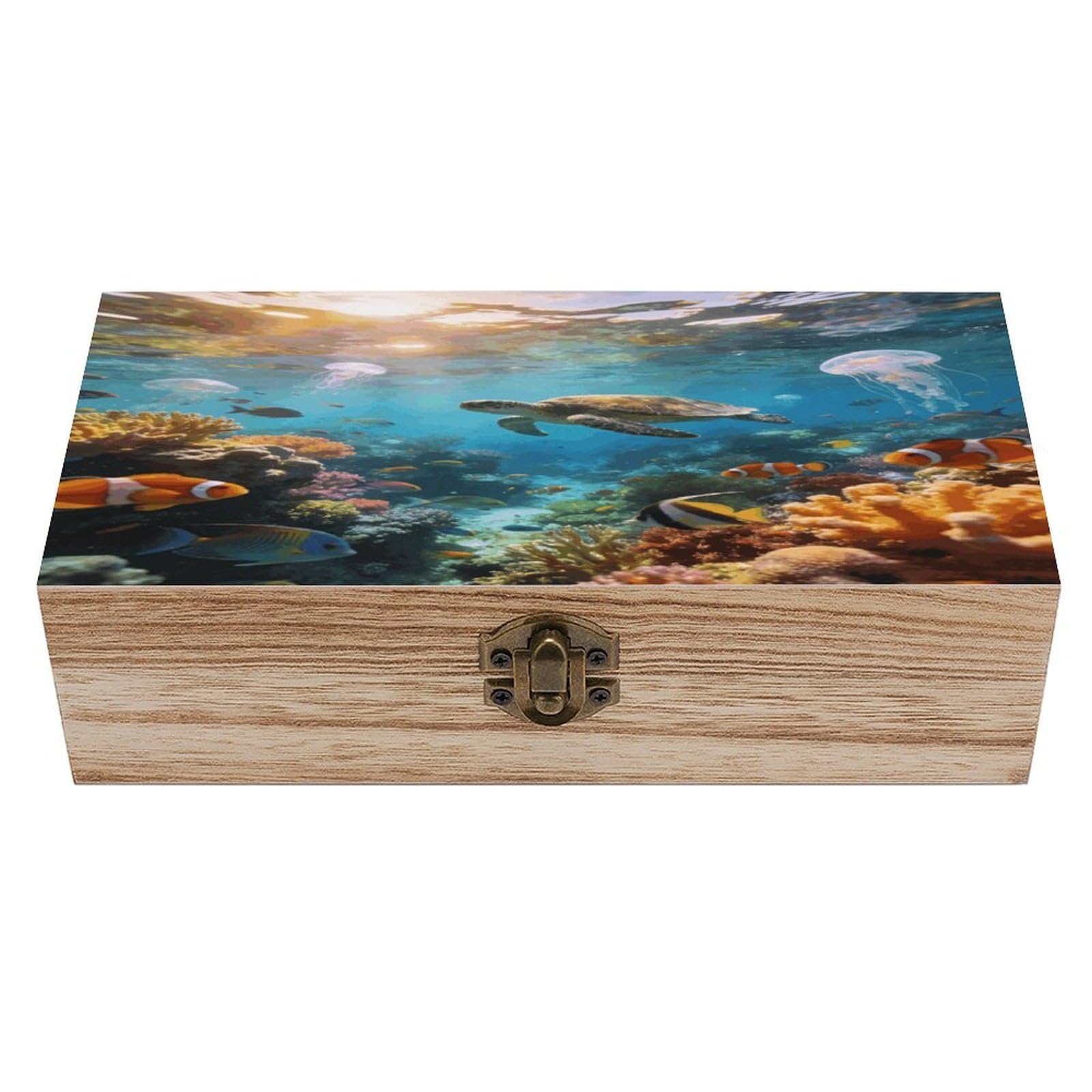LZQPOEAS Underwater World Wooden Keepsake Box Wooden Storage Box Container with Hinged Lid Beautiful Wood Memory Box Decorative Jewelry Case for Crafts Art Hobbies & Trinket Storage