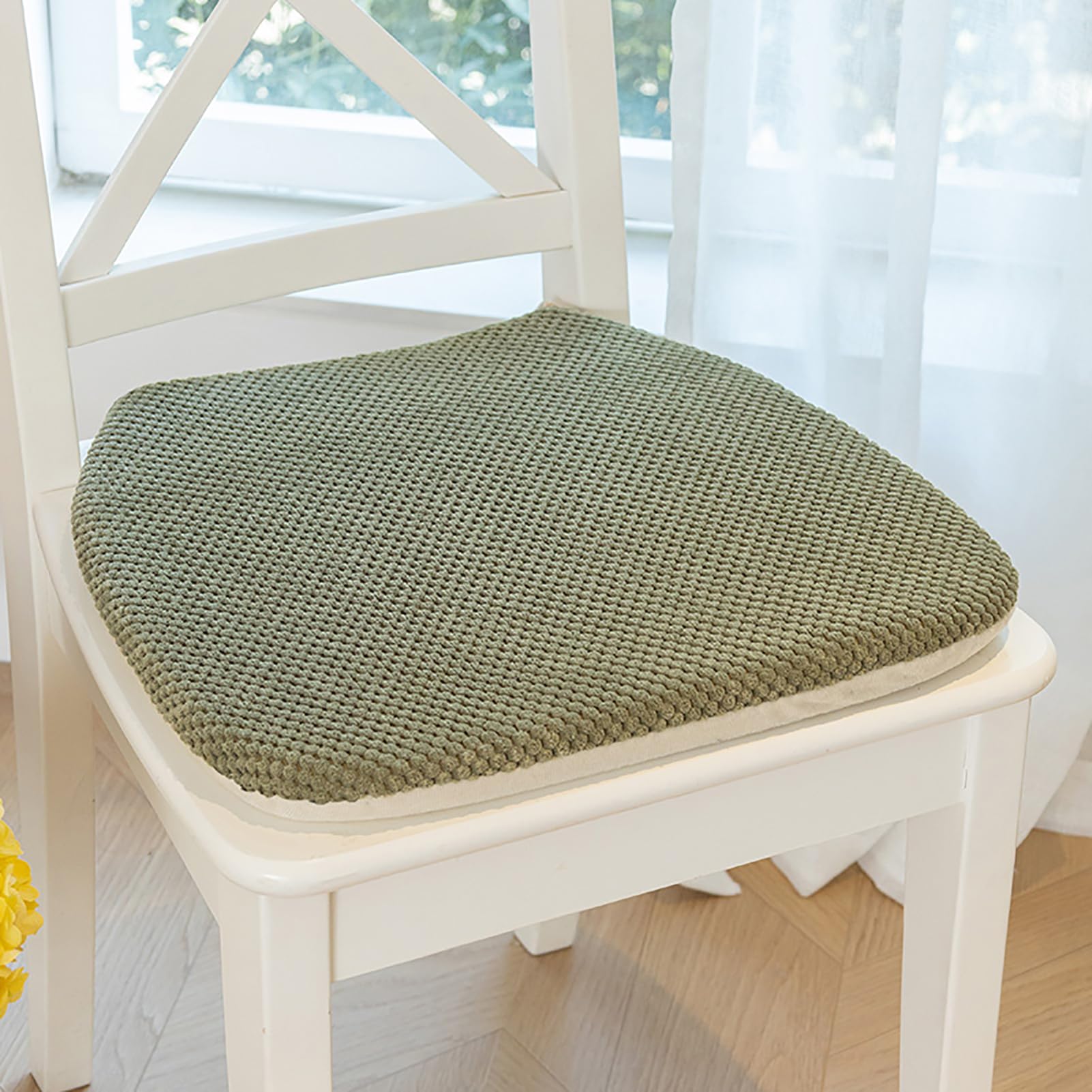 Fslvmin Indoor Chair Seat Cushions For Kitchen/dining Room, U-shaped Chairs Pads with Non-slip Backing & Ties, Thick Solid Color Seat Pads for Long Sitting, Washable Cover(4pcs(17x18inch), Green1)