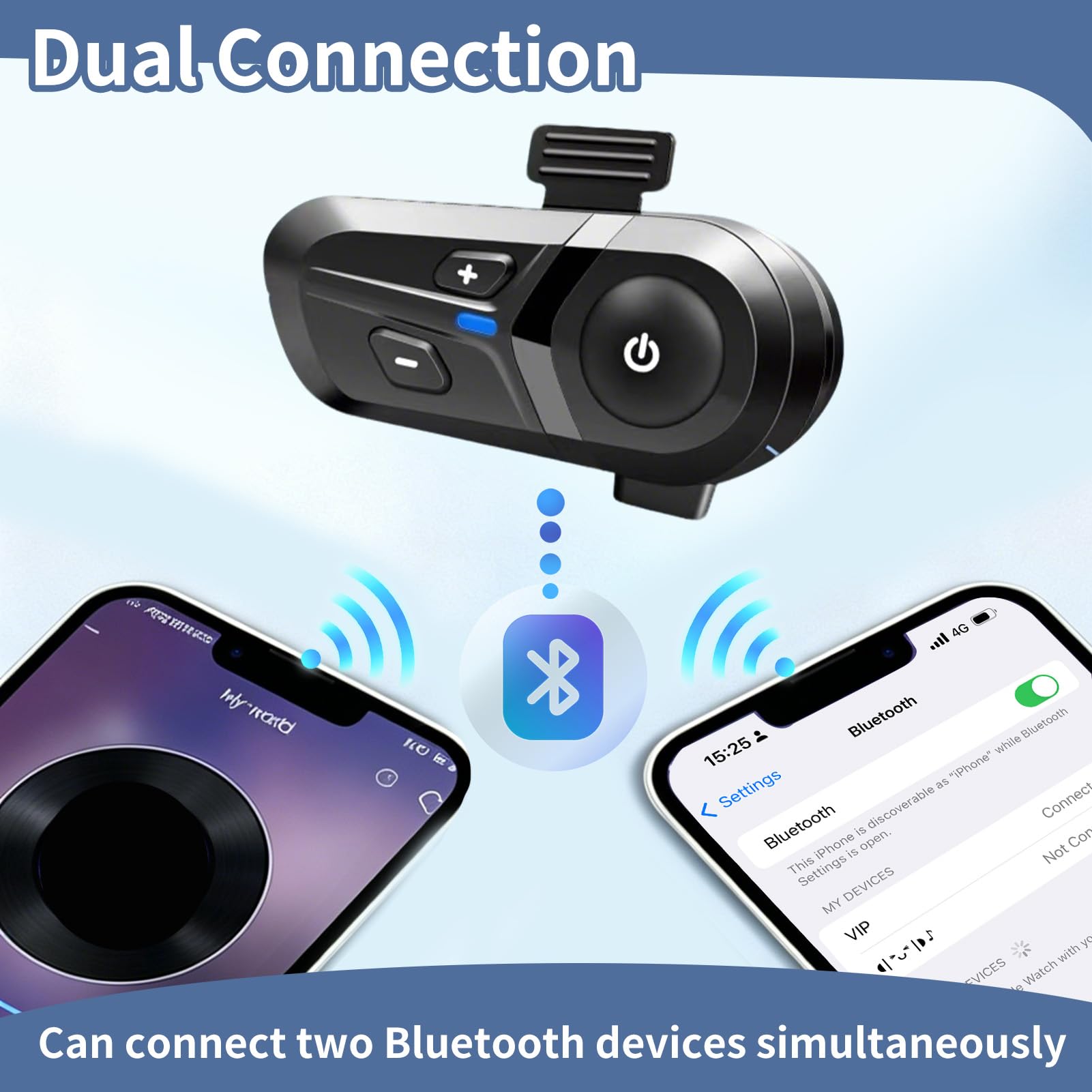 Auriculares Casco Moto Bluetooth 5.3 con Intercomunicador, Soporte para Asistente de Voz, Doble cancelación de Ruido, Impermeable IP67, Manos Libres Moto con Altavoces HiFi 40mm, para Música y GPS