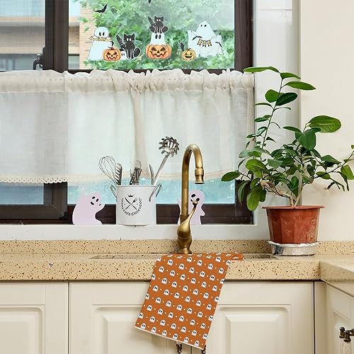 Miniatura 10 de ARKENY Juego de 2 paños de cocina de Halloween, diseño de fantasma negro con lazo de 18 x 26 pulgadas, decoración del hogar de granja AD132