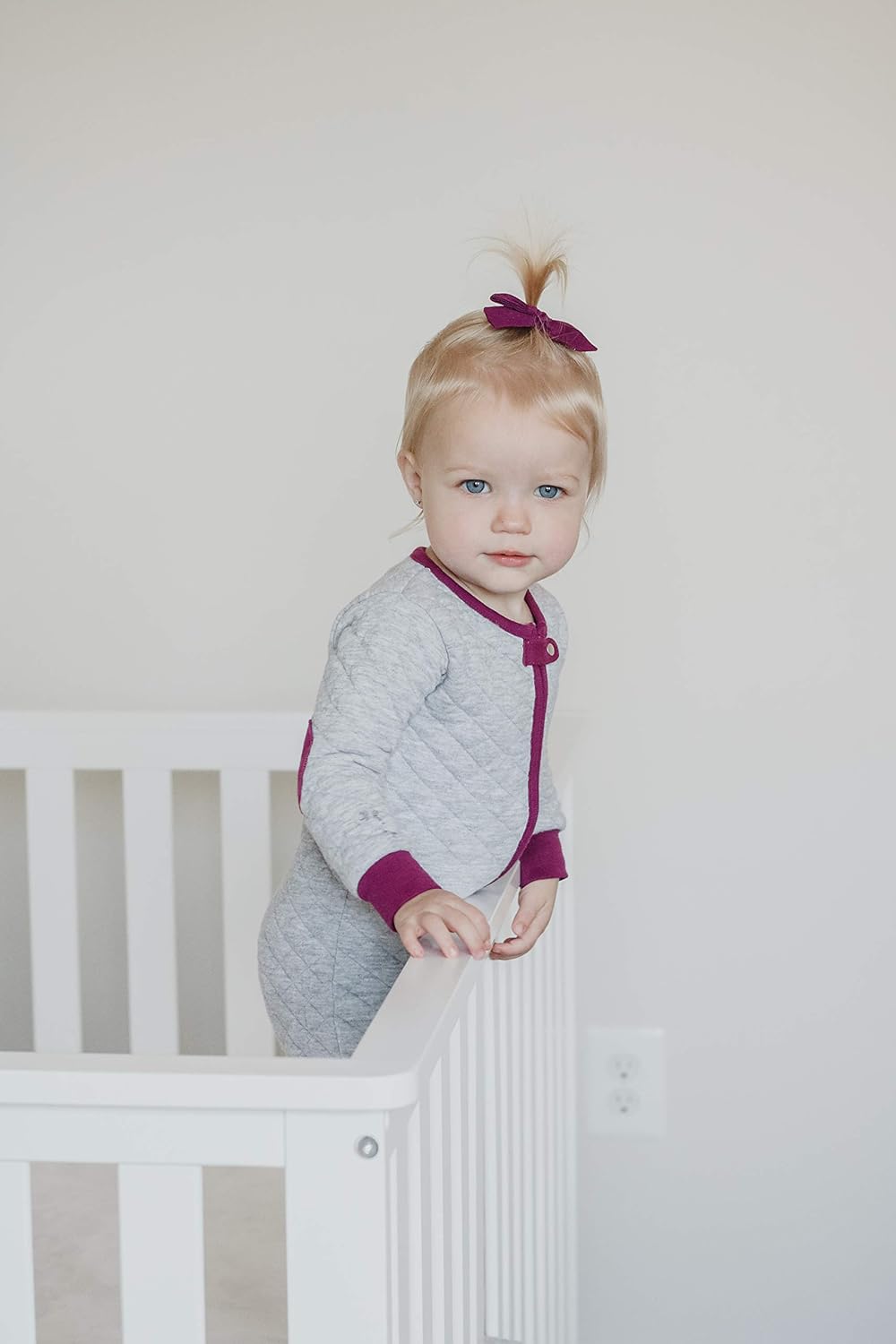 baby deedee Sleepsie Cotton Quilted Footie Pajama, Heather Gray/Mauve, 18-24 Month - Image 2