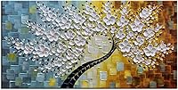 YaSheng Art Handmade 3D White Blossom Tree Oil Painting on Canvas, 20x40 Inch Abstract Modern Wall Art Ready to Hang
