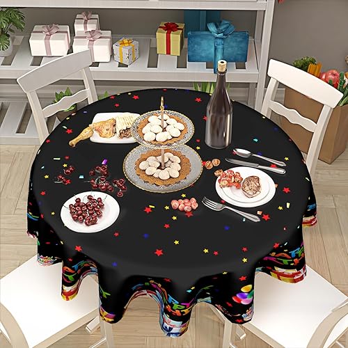 Miniatura 7 de Kawani Mantel redondo de feliz cumpleaños de 60 pulgadas, colorido y vibrante, impermeable, resistente al agua, para cumpleaños, hogar, fiesta,