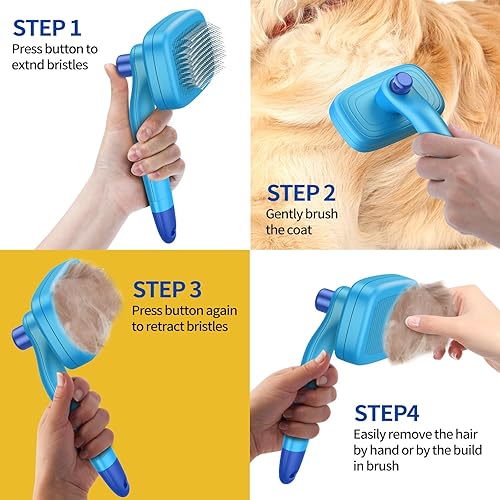Miniatura 3 de Cepillo deslizante autolimpiante para quitar y asear perros y gatos de pelo largo y corto, cepillo retráctil para mascotas con herramienta removedor