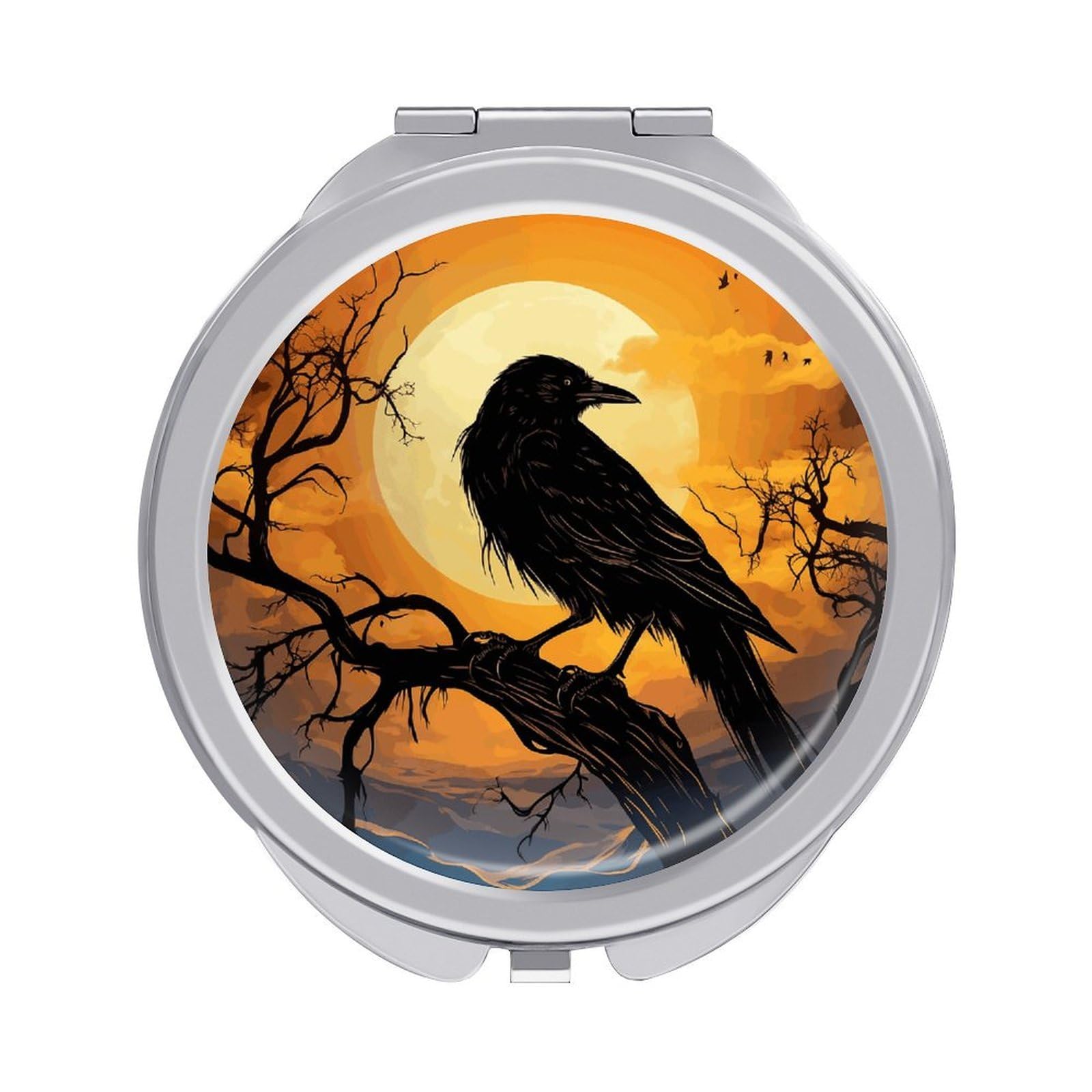 JTREHY Crow Makeup Mirror Portable Folding Mirror Compact Travel Mirrors 2-Sided Round Pocket Mirrors Cute Handheld Beauty Mirror for Handbag Purse for Women Gift