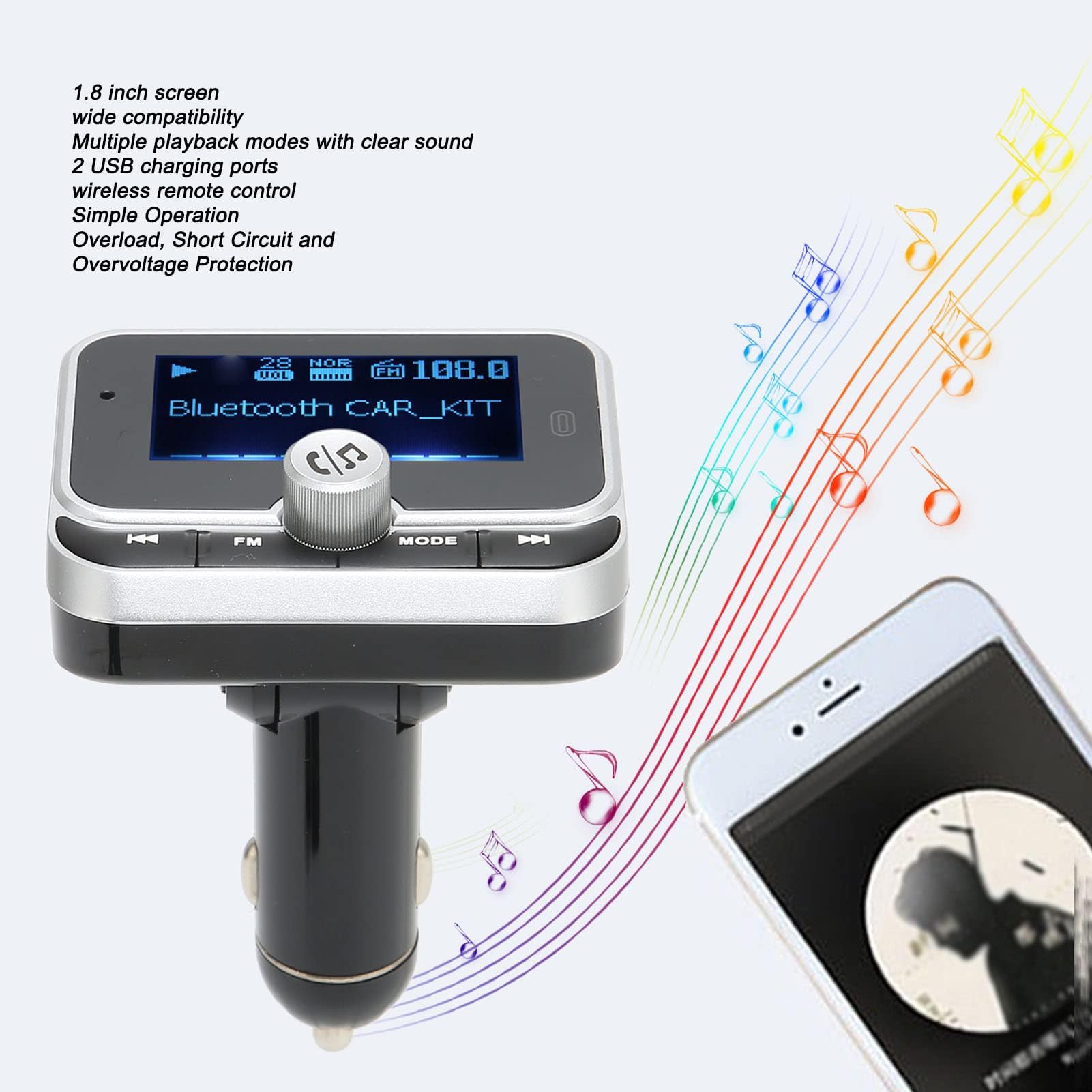 Transmisor FM Bluetooth para Automóvil, Adaptador Inalámbrico Bluetooth Kit de Transmisor de Música para Automóvil con Cargador de Automóvil Manos Libres 2 USB, Múltiples Modos de Reproducción para To