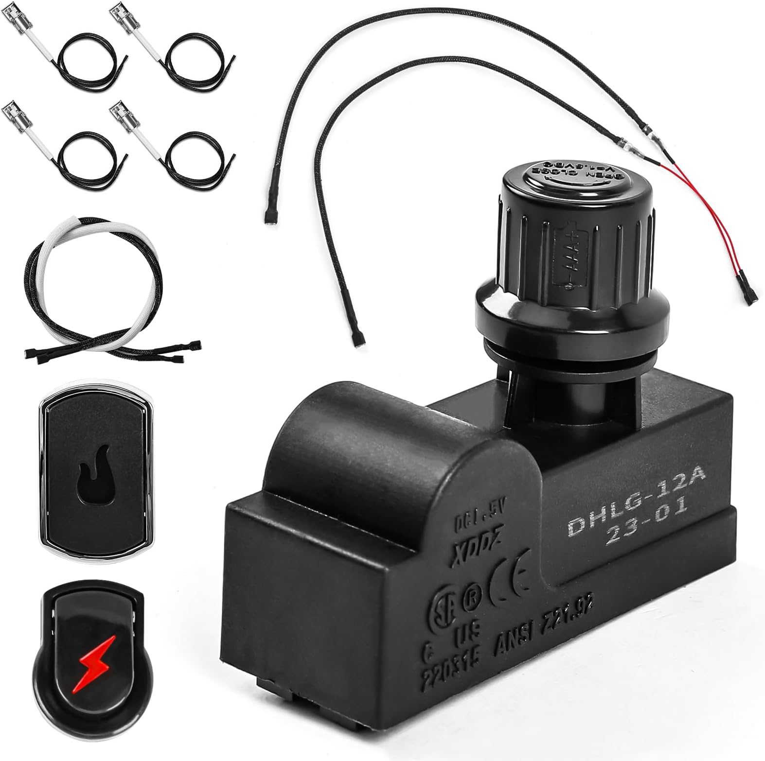 Uniflasy DHLG-12 Grill igniter Replacement Kit for Charbroil, 2 Outlet Electronic Igniter and Switch Button with 6 Wires for Charbroil Ignition Systems and Most CharBroil Gas Grills