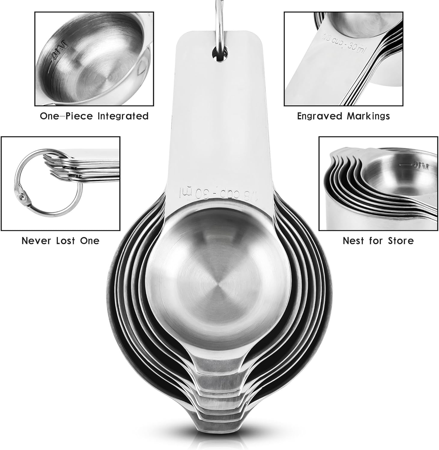 Measuring Cups and Spoons Set 17, 18/8 Stainless Steel Measuring Cup and Spoons Set for Dry & Liquid, Metric & US Metal Measuring Tools &Leveler &Equivalents for Baking & Kitchen