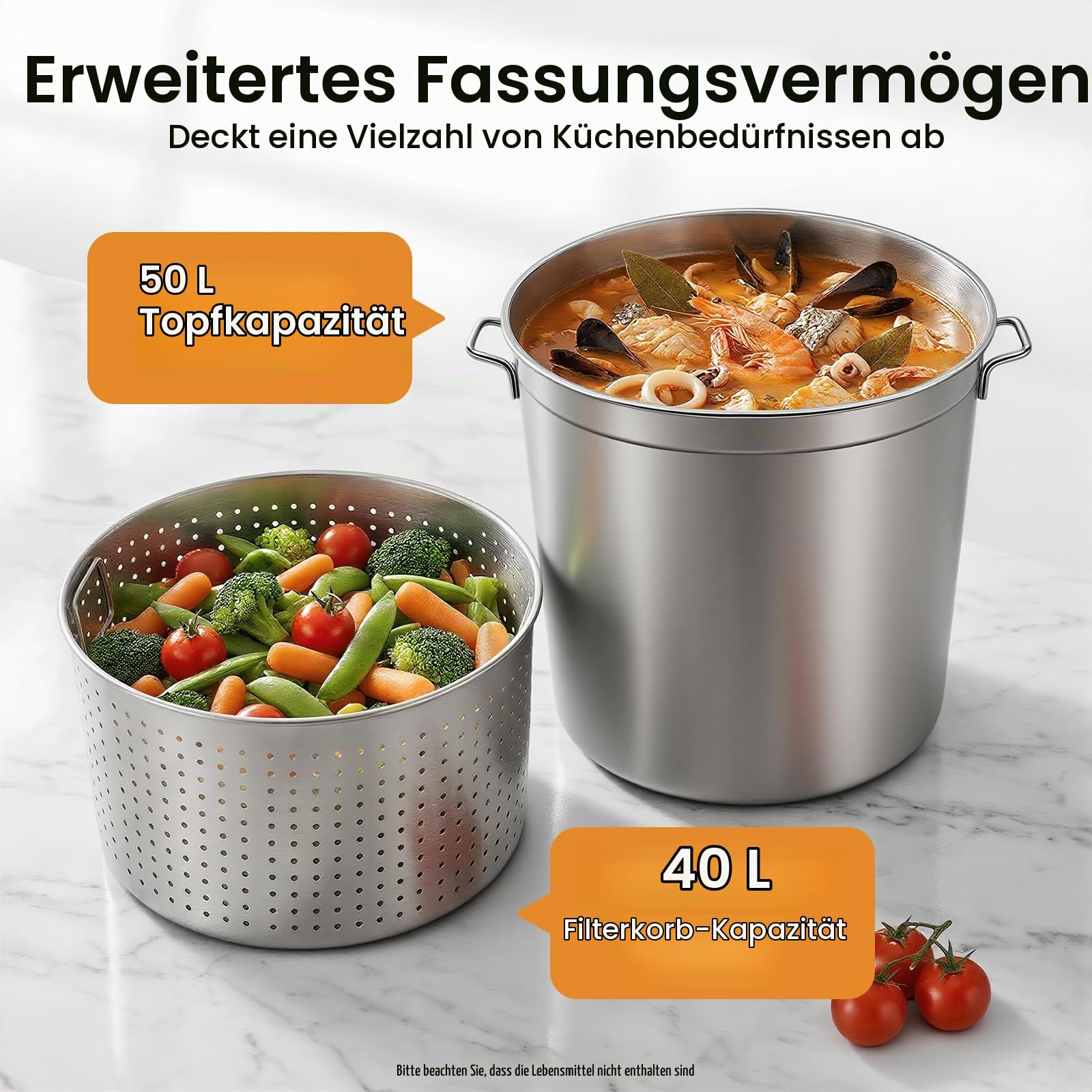 Edelstahl Fass Kochtopf, 100L Suppentopf mit Deckel und Siebkorb