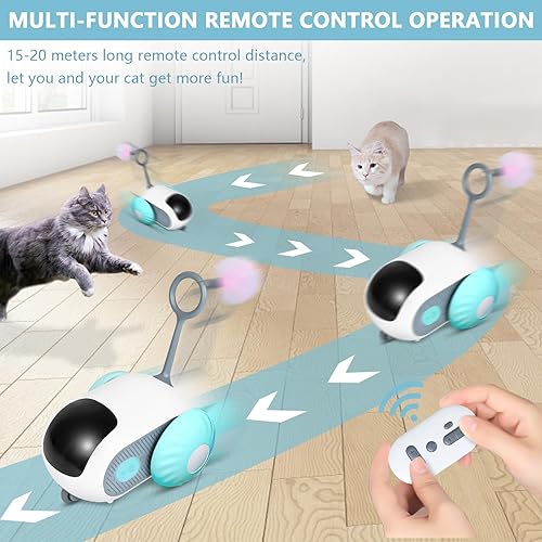 Miniatura 6 de Teazys - Automóvil de juguete eléctrico inteligente para gatos de interior, juguete para gatos de interior, juguete para gatos Teazys Turbo Tail