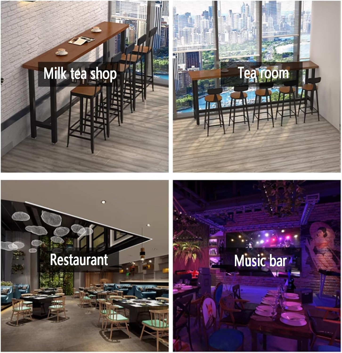 Narrow Rectangular Solid Wood Bar Table, Industrial Counter Height Dining Table with Metal Base, Long Breakfast Bistro Table for Kitchen & Outdoor Use, No StoolsIncluded