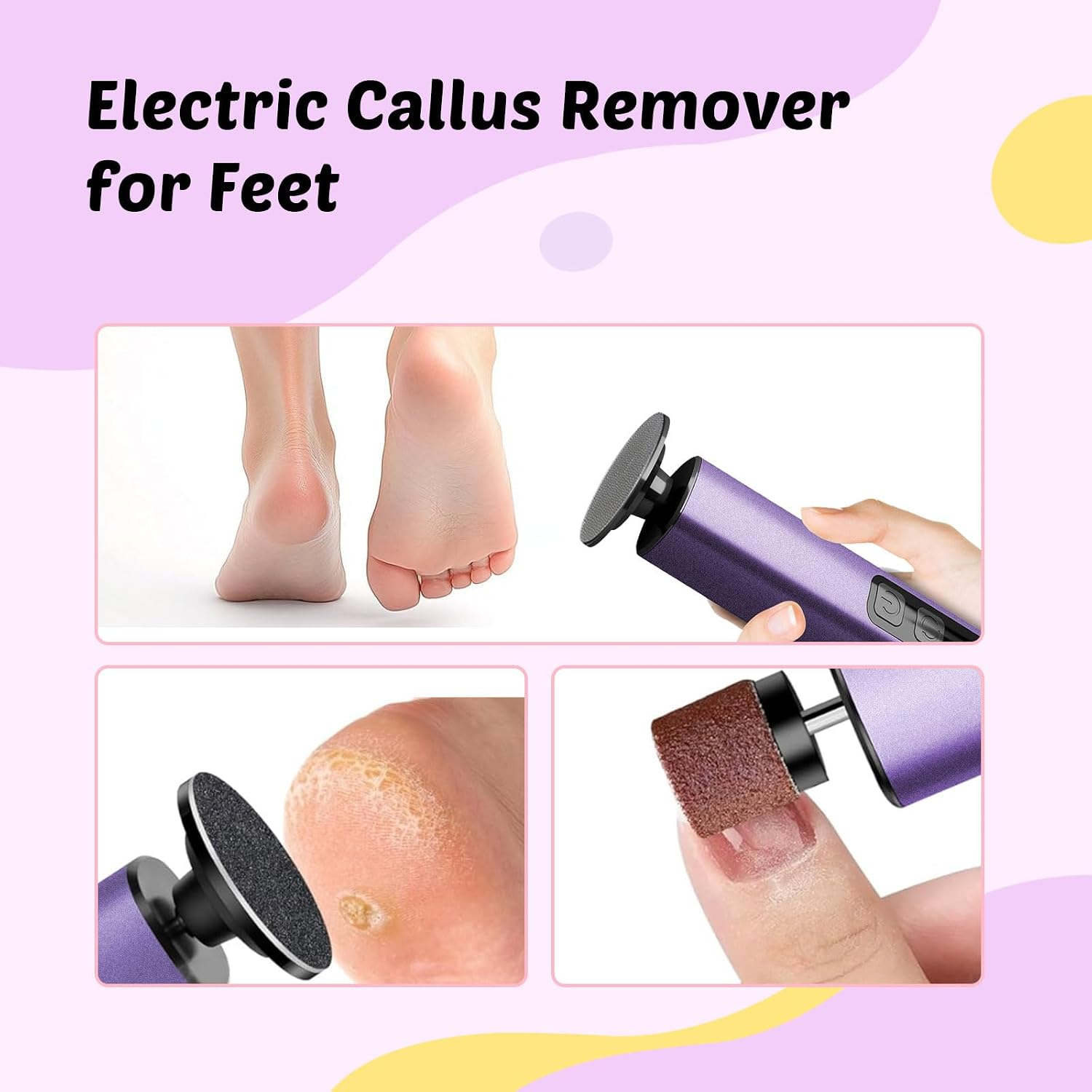 Electric Foot Callus Remover, 9-Speed for Dead Skin, Aluminum Alloy, Nano Glass Disc, Type-C Rechargeable, Replacement Discs, Storage Case – Spa Pedicure, Relaxing Self-Care (Deep Lavender)
