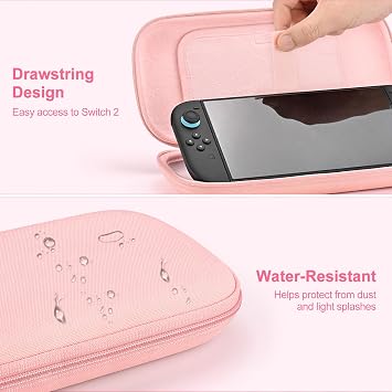 innoAura Switch 2 Case Ultra Thin Switch 2 Case for Switch 2 Console 900D Felt Structure 9 Playing Card Slots 2 SD Card Slots Tracker Compartment Double Zips Handle Pink
