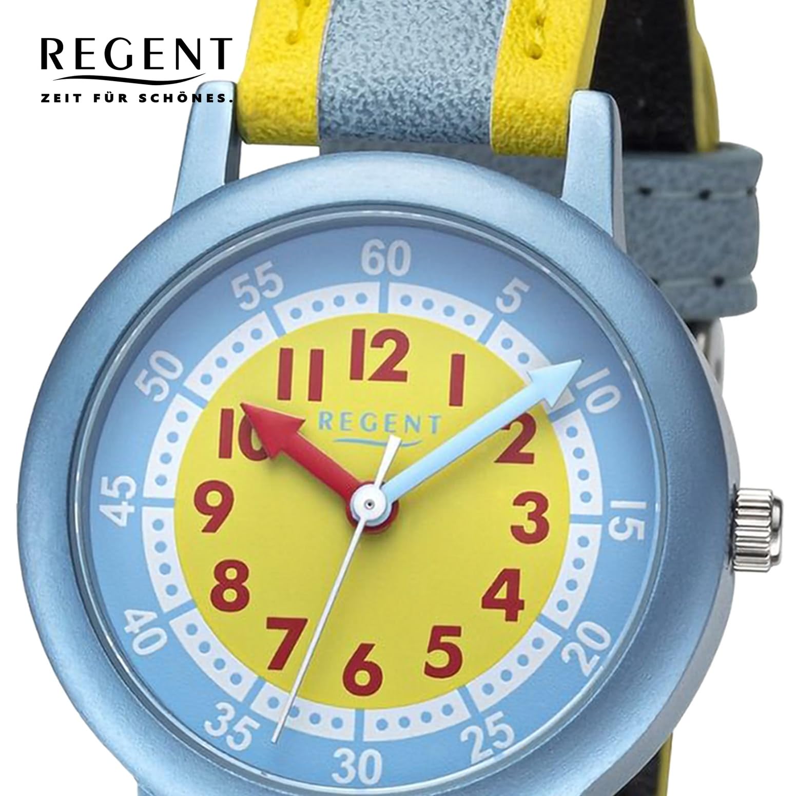 REGENT Kinderuhr Lernuhr Blau-Gelb-Rot Aluminium ⌀30mm F-1473