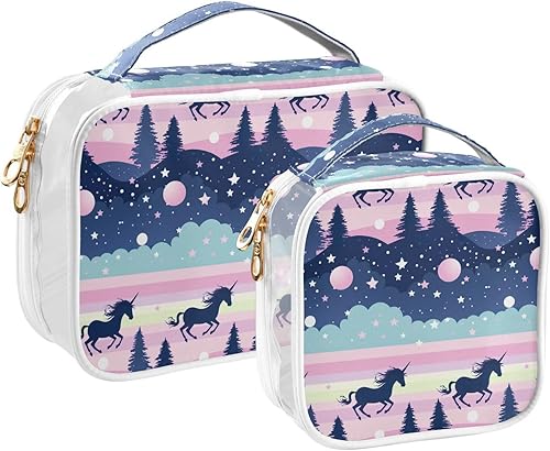 Miniatura 2 de Unicorn Rainbow Stars Clear Toiletry Bag for Traveling,2 Pack Makeup Cosmetic Bag with Zipper,Travel Bag for Toiletries,Travel Essentials 21214748