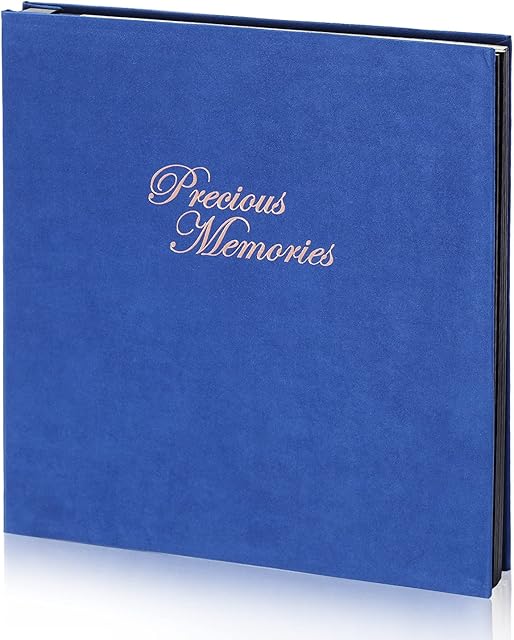 Photo Albums Scrapbook with Velvet Cover Self Adhesive Memory Book As Delicate Presents 13"×12.6" Large Album 40 Self-Stick Black Pages Hold 200 6x4 Photos
