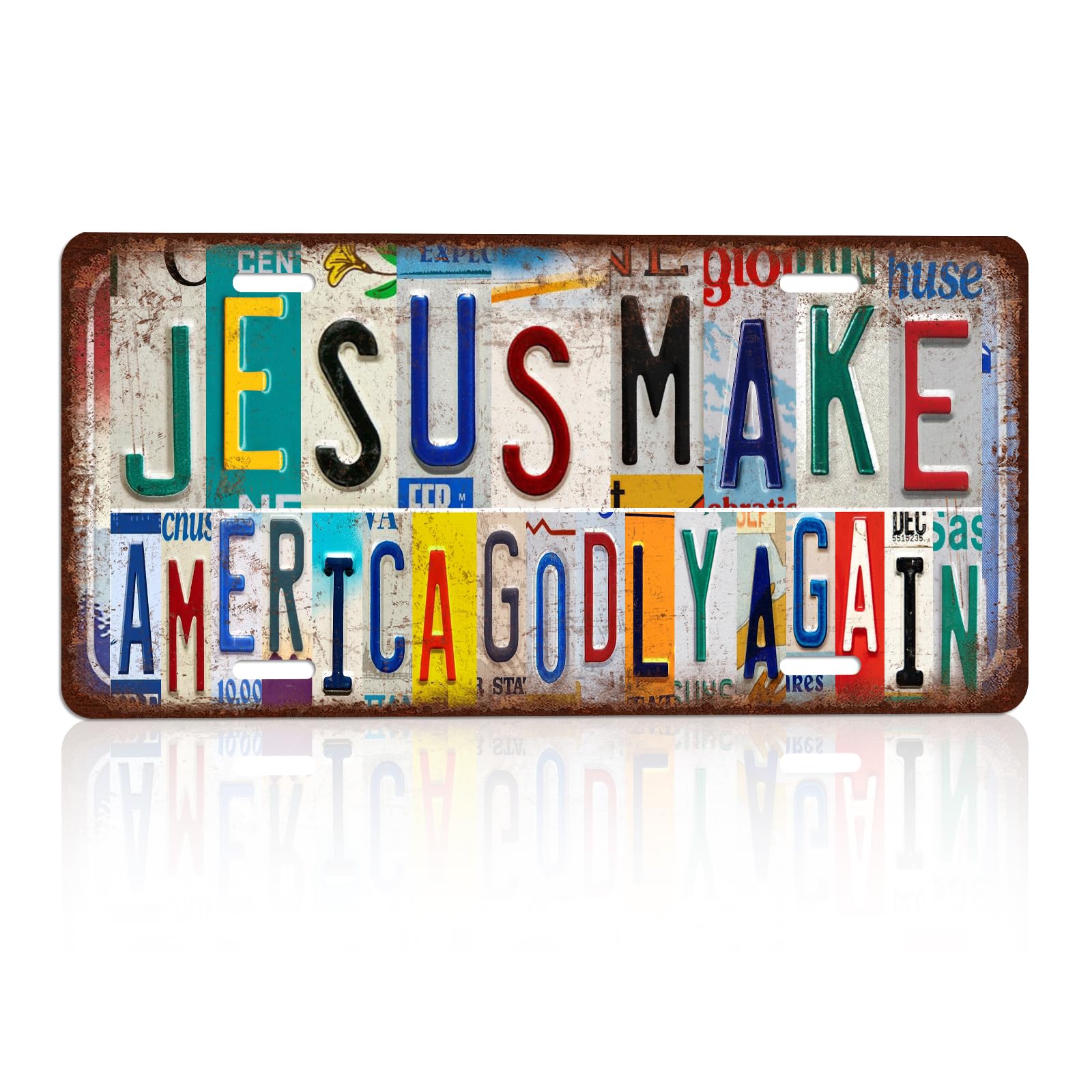Vintage Jesus Make America Godly Again License Plate Metal Tin Sign Rustic Wall Decor for Home Bar 12 x 6 Inches