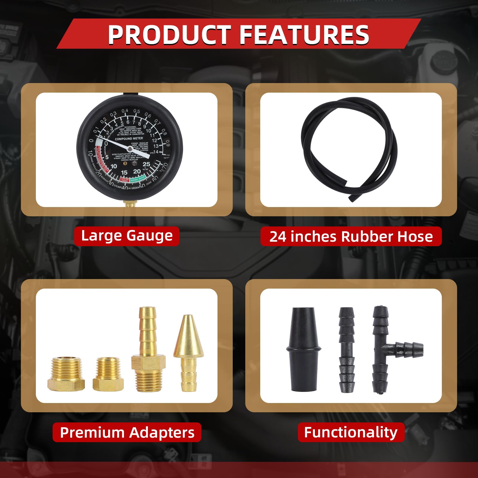 Kit di perdite per manometro per Vuoto per Auto, Pompa del Carburante per Auto e manometro per Vuoto, valvola del carburatore, Tester di Pressione e Vuoto per Pompa del Carburante